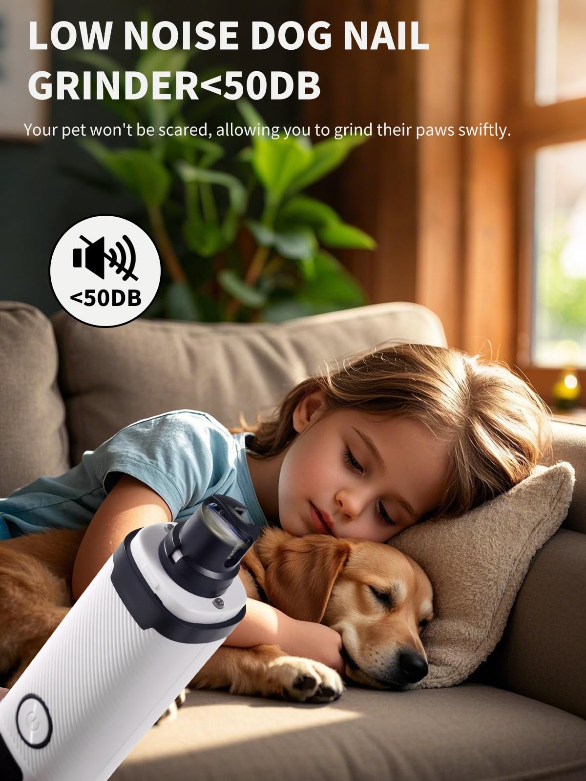 Molinillo de uñas para perros, cortador eléctrico de uñas de 3 velocidades con luces LED, molinillo de uñas recargable para perros pequeños, medianos y grandes (blanco)