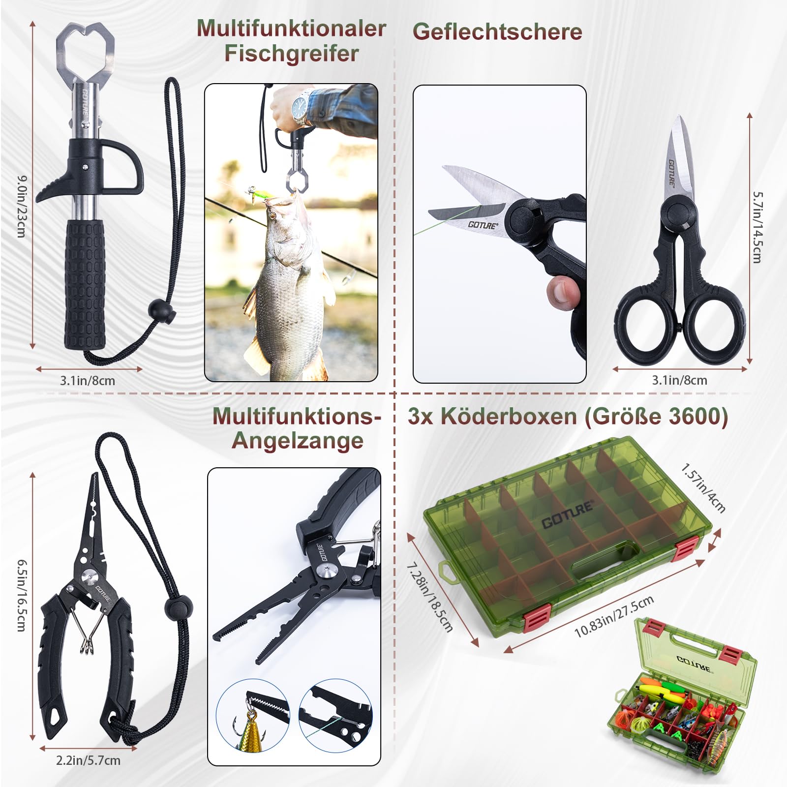Goture Angelset mit Angelrute und Tasche - 900D Wasserdicht Angeltasche mit 3 Köderboxen, 24T Carbon Teleskop Angelrute & Rolle Komplettset für Raubfisch, Angeln Zubehör Set für Anfänger Profi