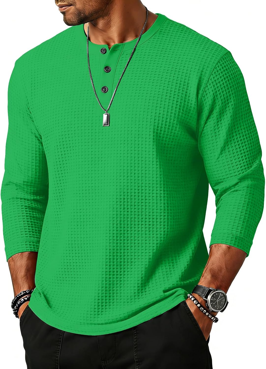 WENKOMG1 Men's Three Quarter Sleeve Solid Color Henley Shirt Raglan Baseball Jersey Tee, S-2XL