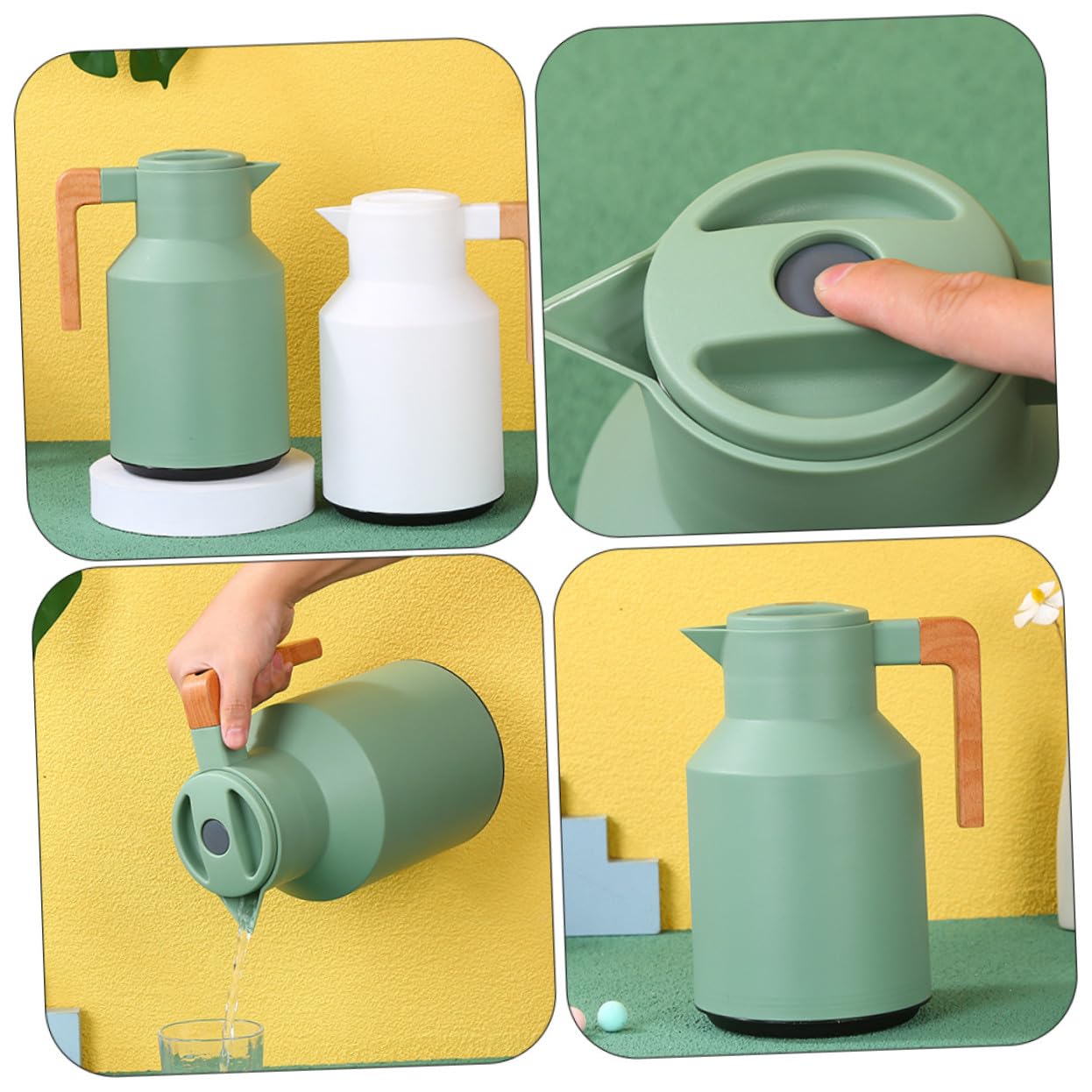 Isolier kanne mit Glas innenkolben und Holzgriff Wärmeisoliert Hitzebeständig für Heißwasser und Kaffee Praktisches Design für Haushalt und Büro Wärmehaltend Bpa frei Stilvoll