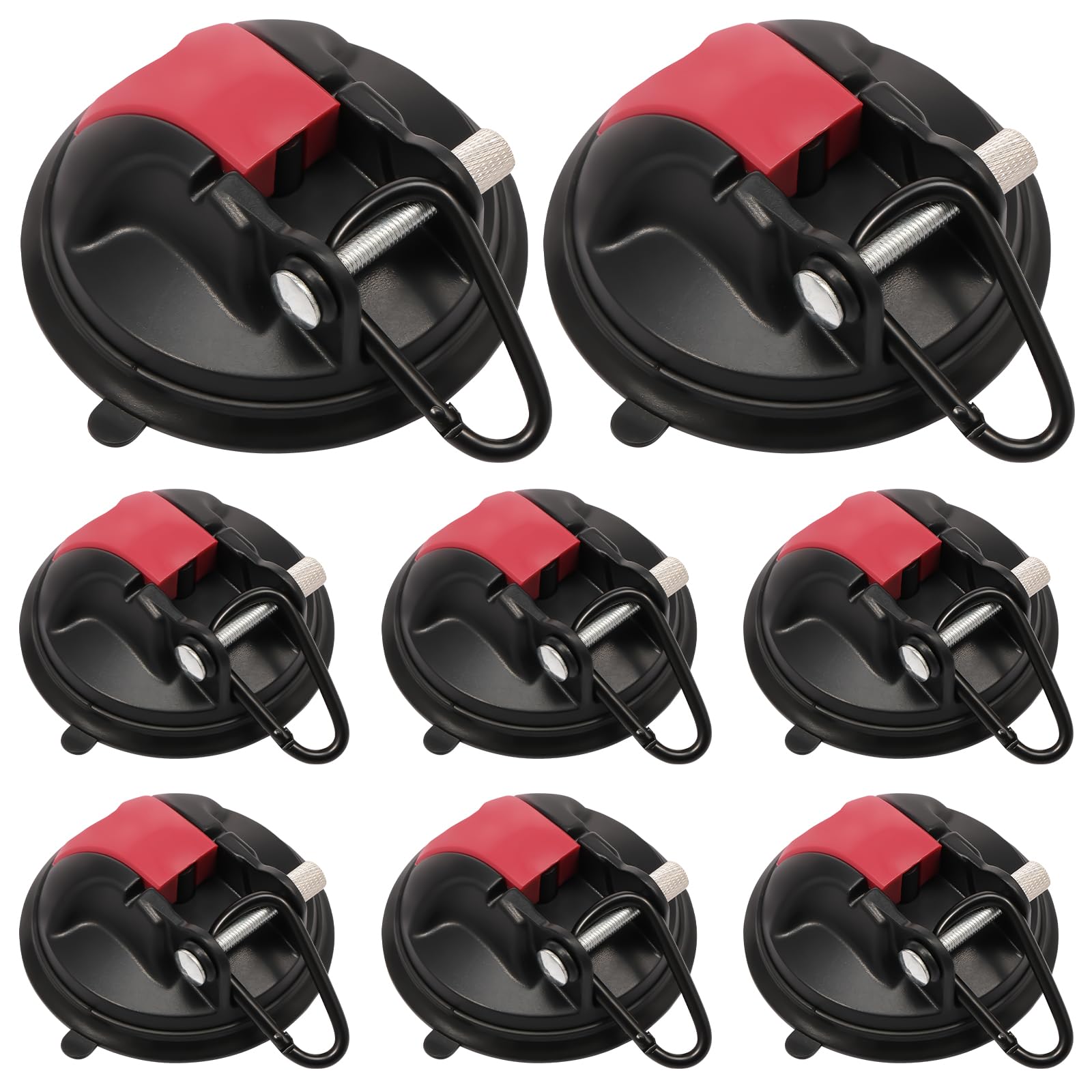 LuLobtg 8 Pack Heavy Duty Suction Cup Anchor Hooks with Carabiners for Car Awning, Camping Tents & Tarps, Black Strong Portable Sucker Hooks, No Drilling Tie Down for Glass & Smooth Surfaces