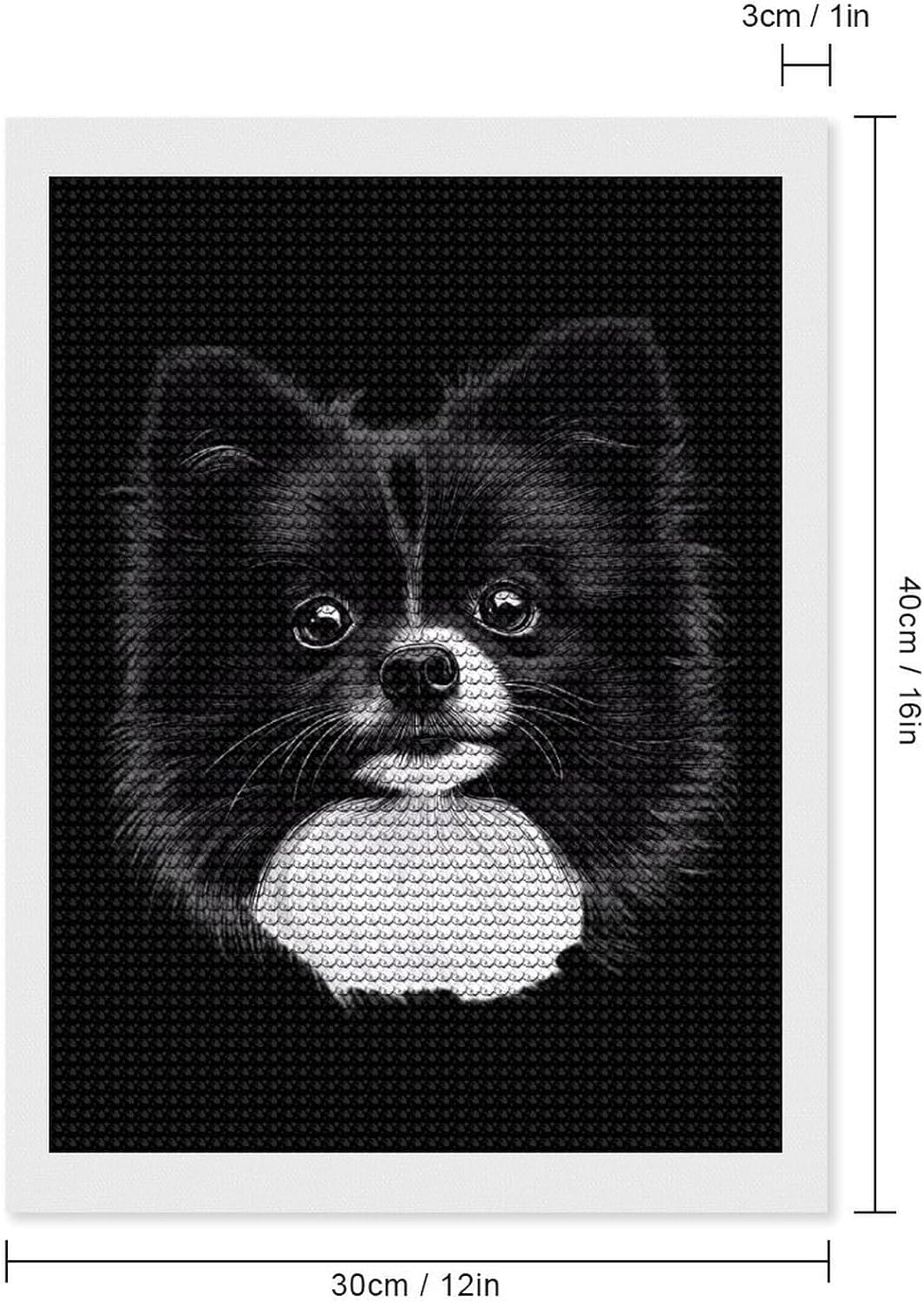 Black and White Pomeranian Dog Round Diamond Painting Kits 5D DIY Full Drill Rhinestone Arts Wall Decor for Adults