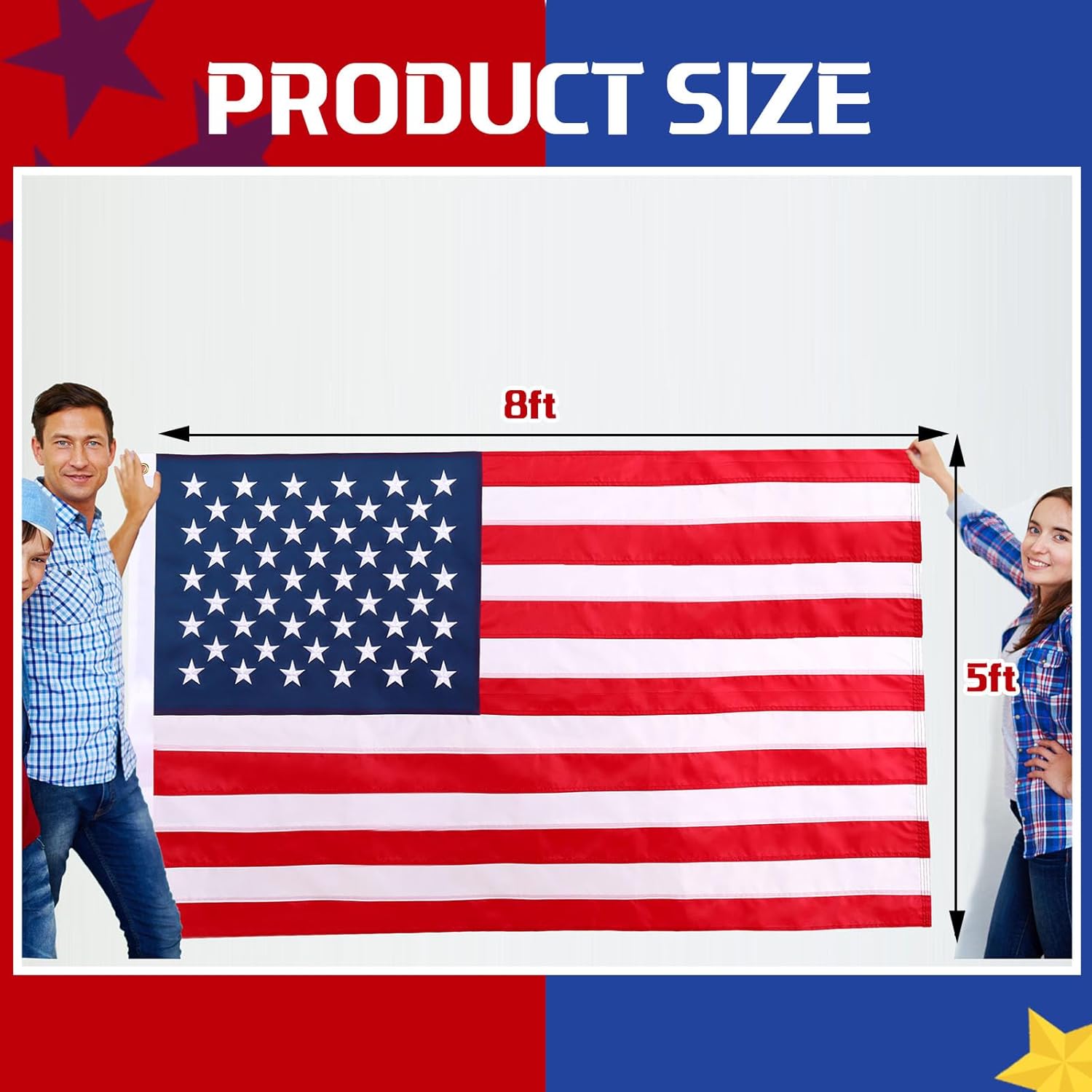 Remagr Embroidered American Flag for Outside 210D Heavy Duty US Polyester Flags United States Flag with Embroidered Stars Stripes Brass Grommets for Outdoor Independence Day Memorial Day(5 x 8 ft)