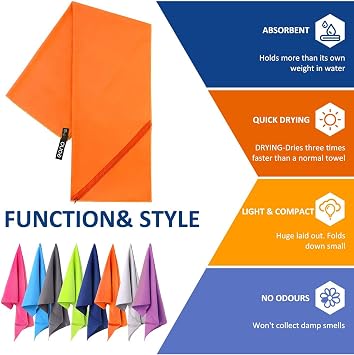 Eono Microfibre Towel, 8 Colours - Compact, Ultra Light Quick-Drying - Perfect Sports, Beach, Travel & Bath Towel