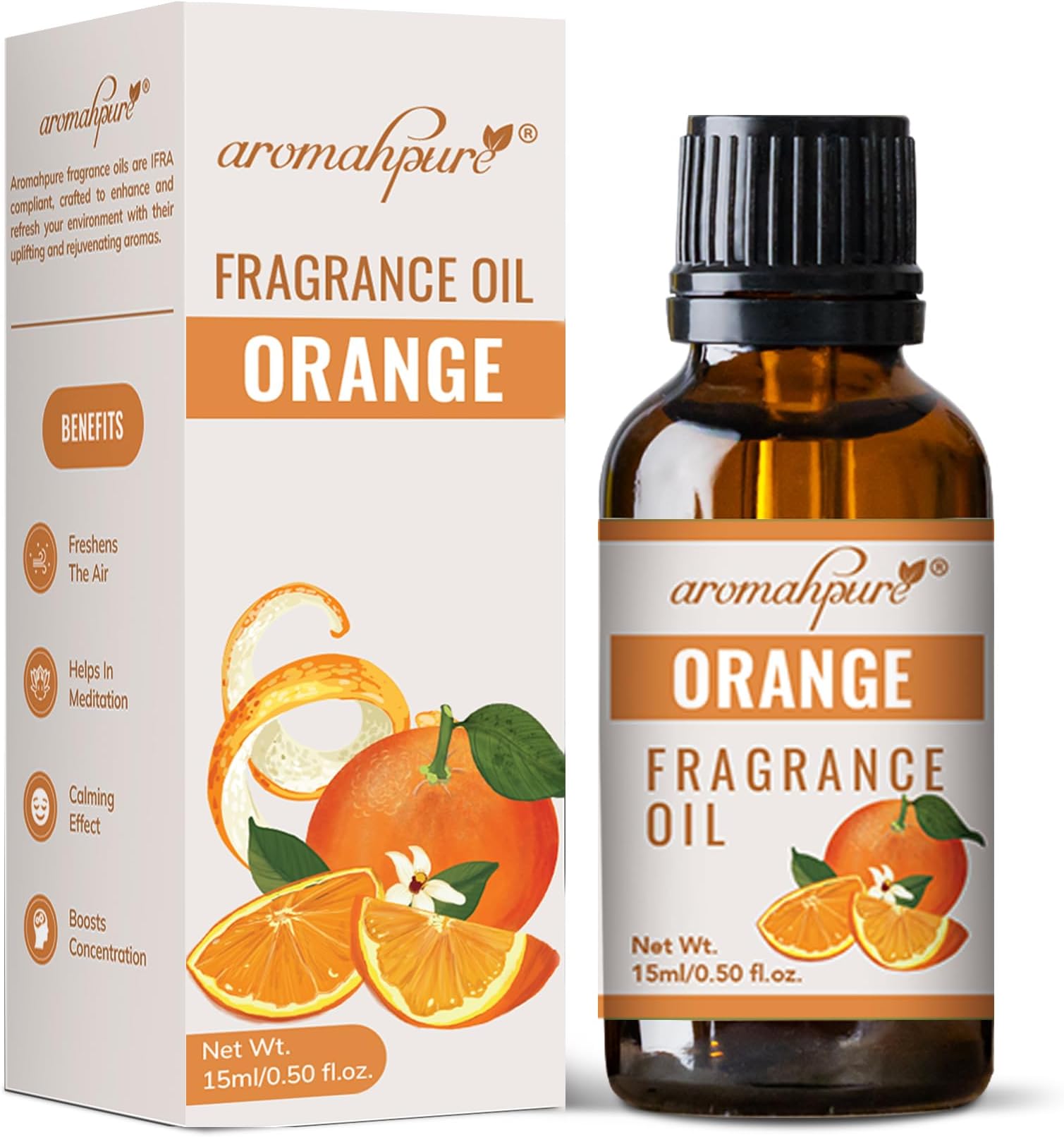 Aromahpure Fragrance Oil | 15ml | Orange Aroma Oil for Home Fragrance | Best for Aromatherapy | Helps in Concentration & Meditation | Used in Diffusers, Candles, Air Fresheners, Soaps
