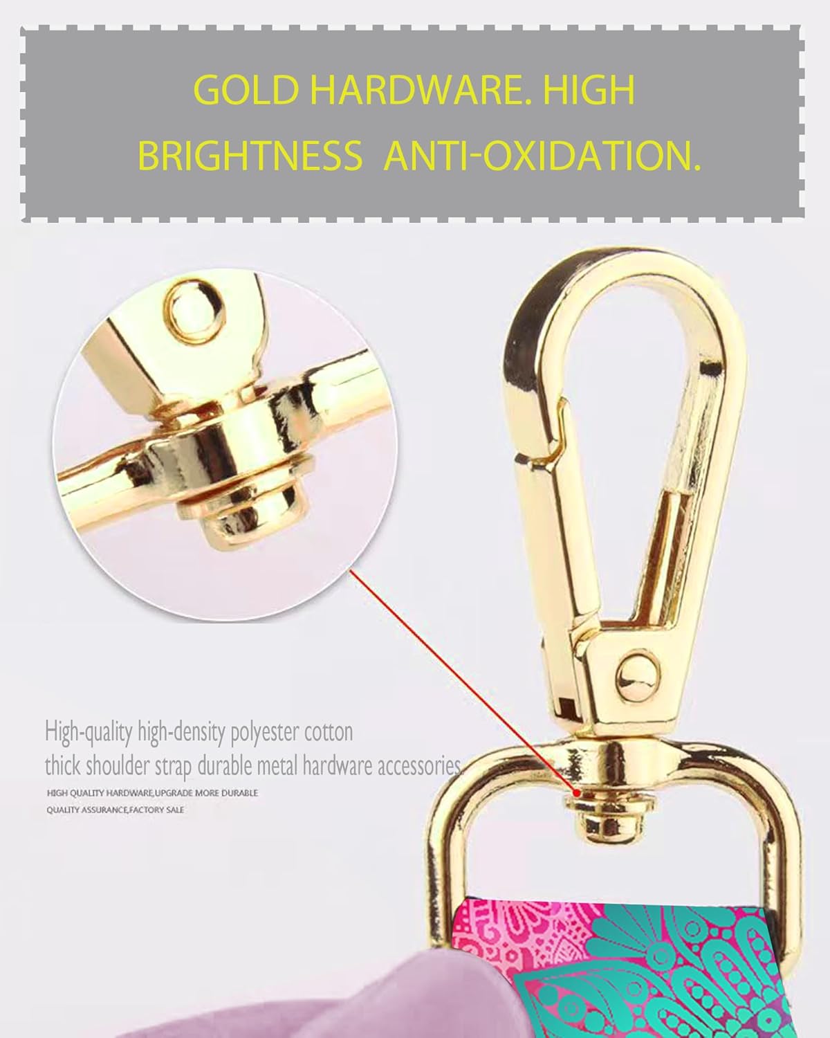 Purse Strap Replacement Belt Crossbody 1.5" Wide Golden Buckle Cute Shoulder Strap Durable Adjustable Guitar Straps for Canvas Bag Handbag Mandala Pattern - Image 2