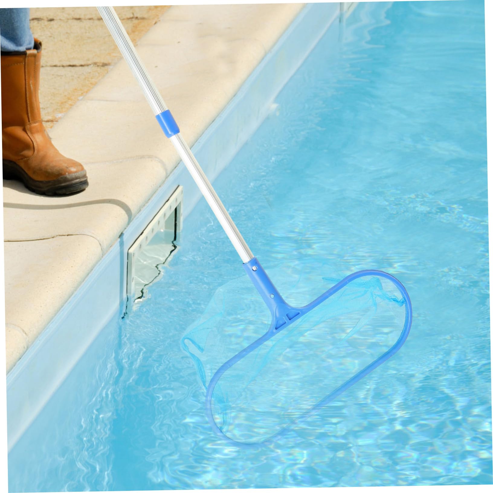 Mikikit Recogedora para Limpieza De Piscina Rastrillo para Piscina De Malla Herramienta De Limpieza con Pértiga Skimmer