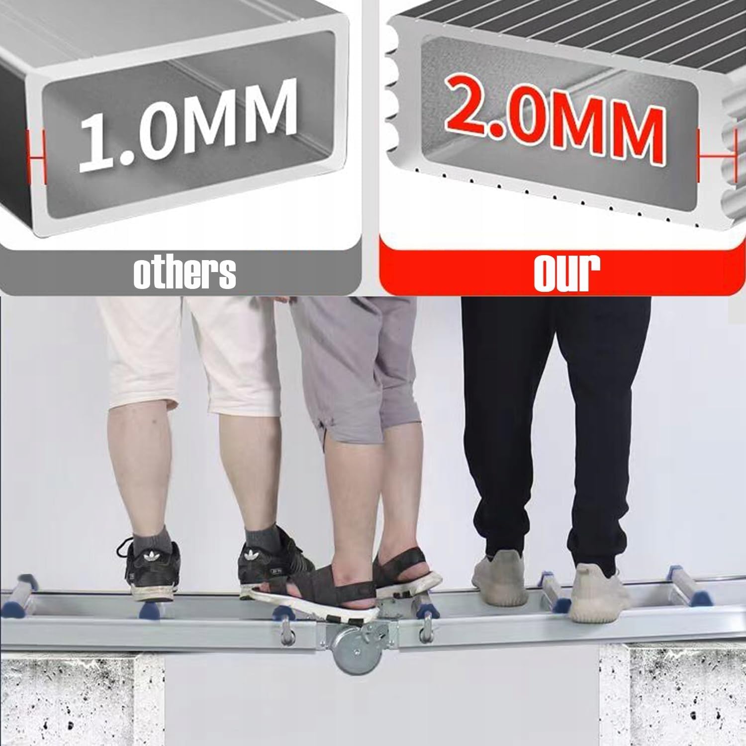 Hooha Échelle télescopique 3 en 1 en aluminium de 5 m, charge maximale de 150 kg, EN131, échelle extensible avec serrure de sécurité, échelle pliable multi-usages pour le travail extérieur