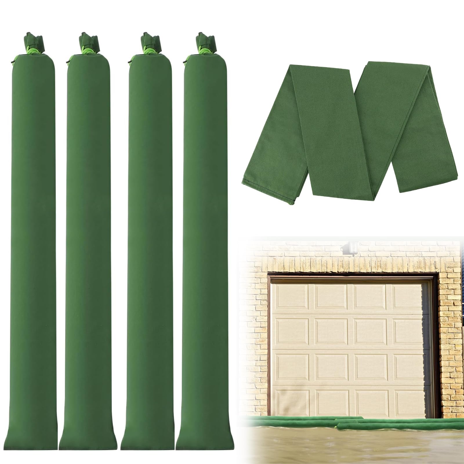 YSOOUA Sacos de Arena para Inundaciones 4 Piezas Saco Arena Inundaciones 150x19cm Bolsas de Arena Reutilizables con Cinta de Amarre, para Inundaciones, Lluvia, Control de Agua