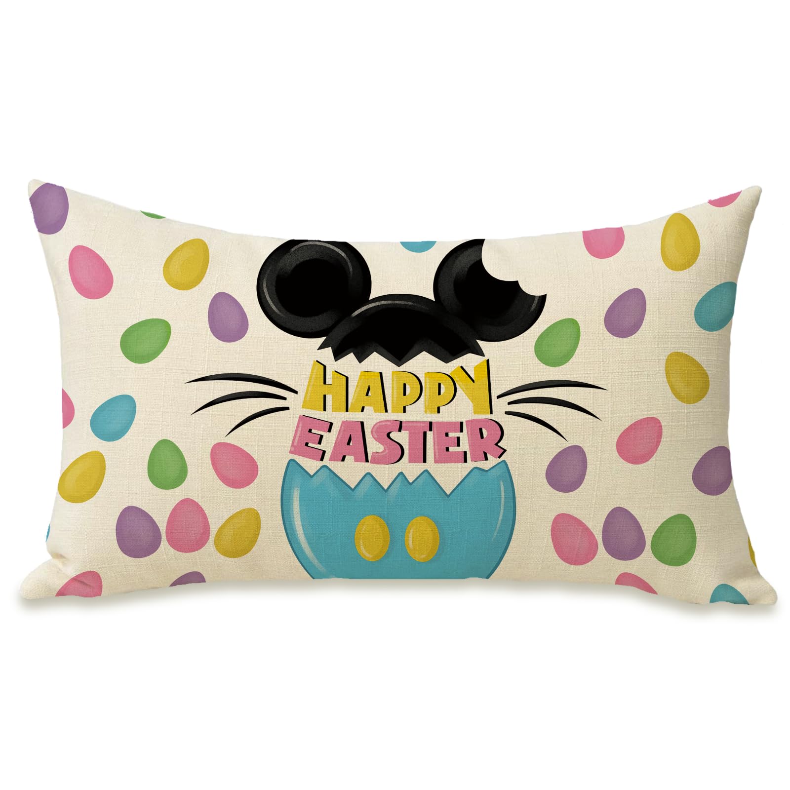 Pycat Happy Easter Lumbar Decorative Rectangle Pillow Cover 12 x 20, Cute Easter Eggs Porch Patio Outdoor Pillowcase, Colorful Spring Sofa Couch
