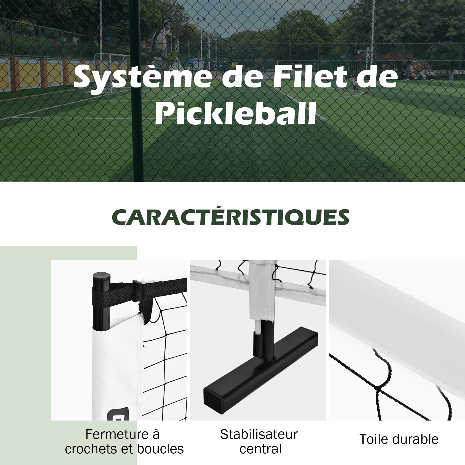 GOPLUS Filet de Pickleball Portable 670cm, Système de Filet de Taille Officielle, Tuyaux Métalliques&Filet en Polyester avec Sac de Transport en Oxford, Réglage Rapide, pour Intérieur Extérieur
