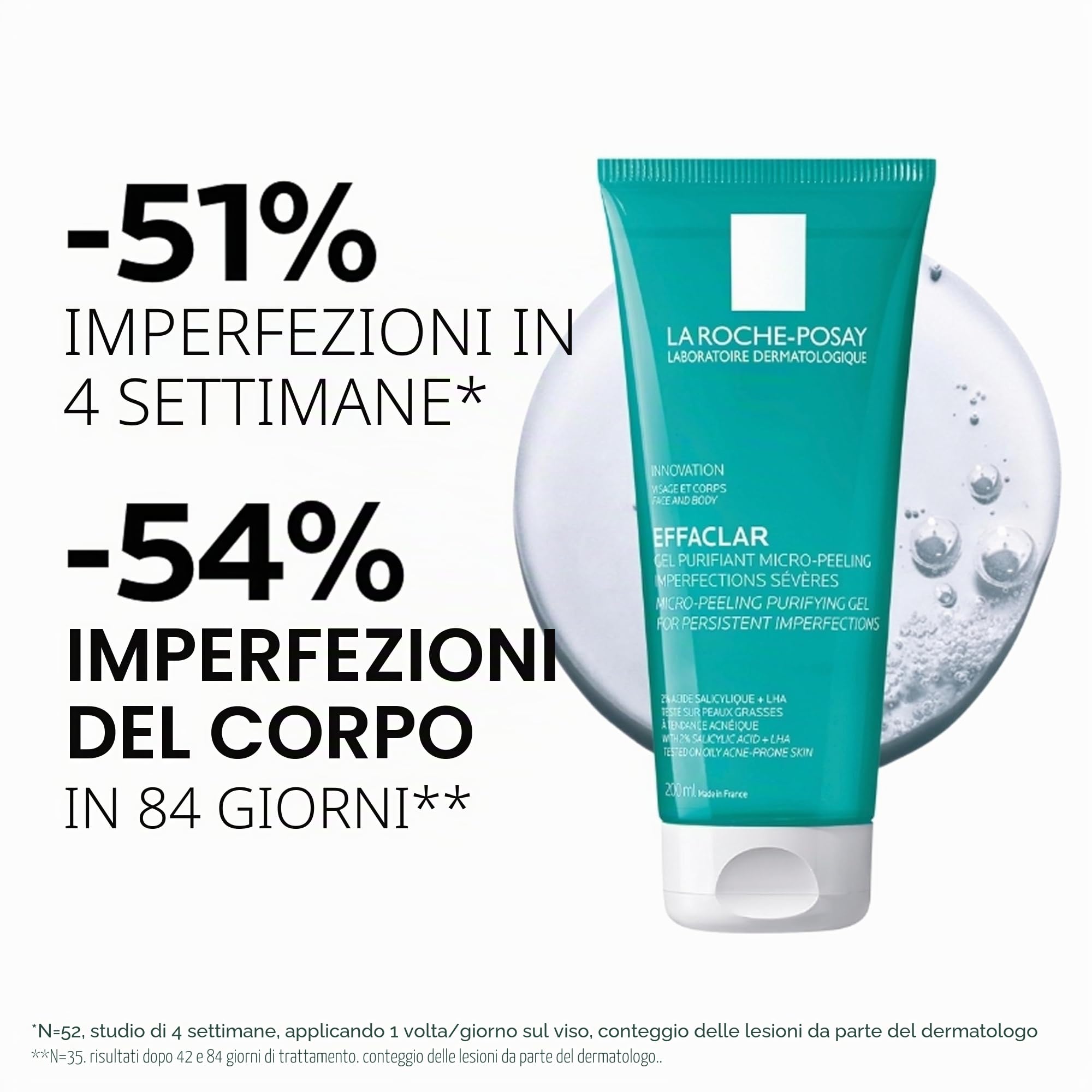La Roche Posay Effaclar, Gel Purificante Micro-Peeling, Per Pelli Grasse a Tendenza Acneica, Azione Detergente, Pelle Levigata, Rimuove Sebo e Impurità, Con Acido Salicilico, LHA e Zinco, 200 ml