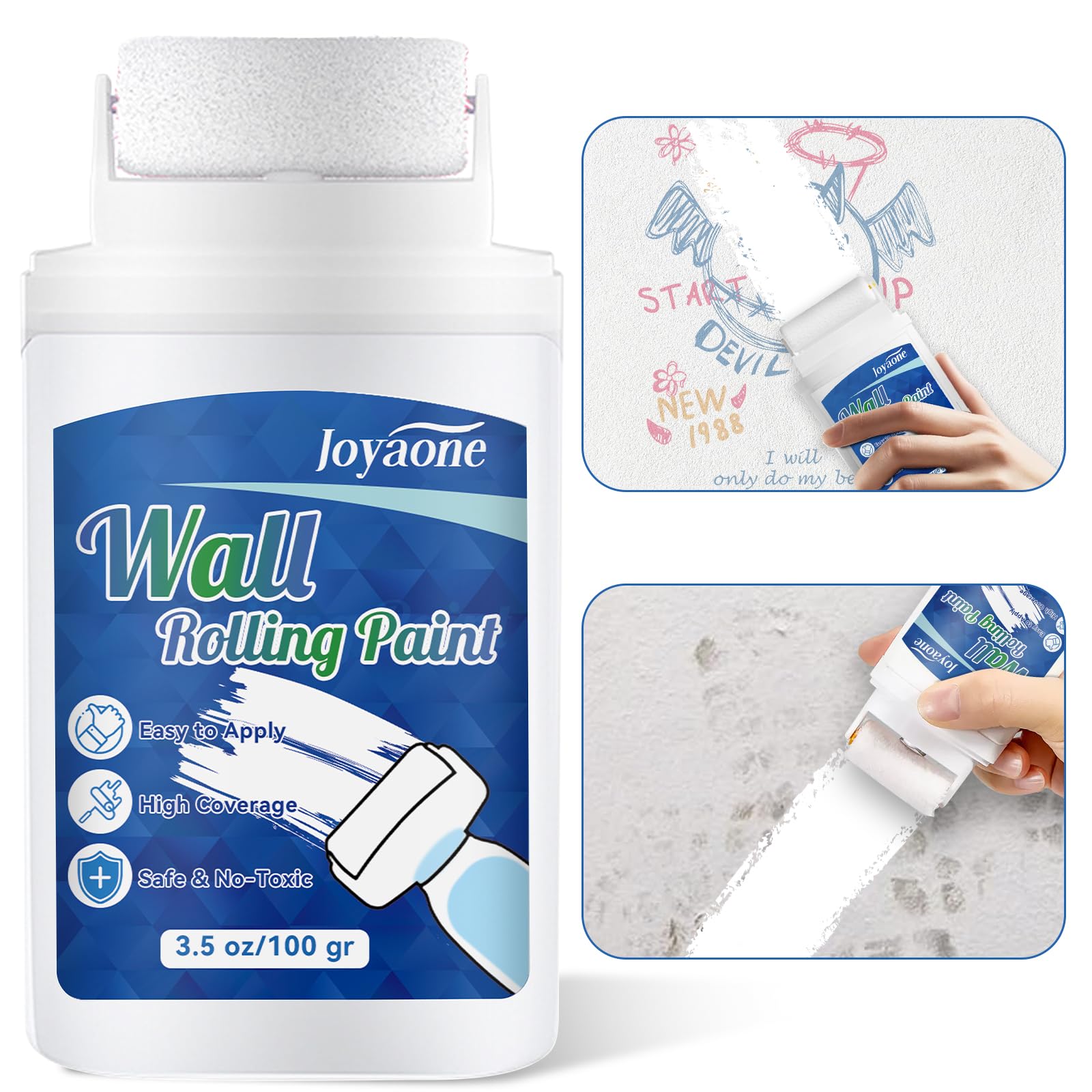 Rullo per Vernice Bianca, Kit di Riparazione per Pareti Portatile e Integrato, Facile da Applicare, Vernice Bianca a Rapida Asciugatura a Base d'Acqua, Adatto per Piccole Aree di Cartongesso (100 g) - 1
