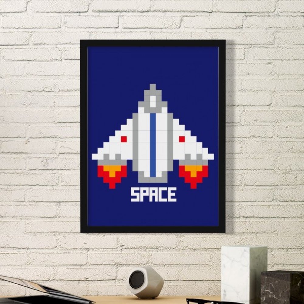 Cadeau geek original cadre photo univers decollage fusee pixel noir