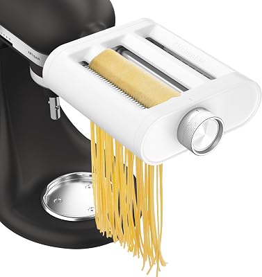KitchenAid 3-in-1 Pasta Attachment 5KSM3PPA, Includes Pasta Roller, Spaghetti Cutter and Fettuccine Cutter, White Plastic Attachment for KitchenAid Stand Mixers