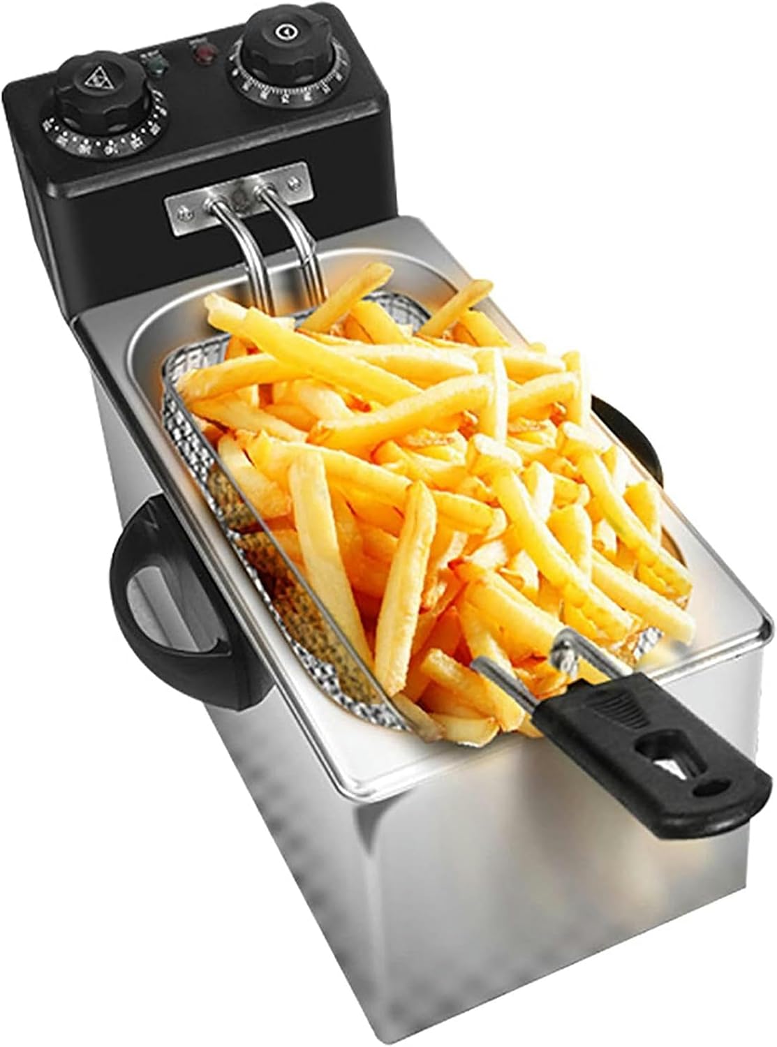 4L Electric Deep Fryer, Stainless Steel Non-Stick Deep Fat Fryer with Timer Function, Electric Fryer for Commercial Home Kitchen Restaurant
