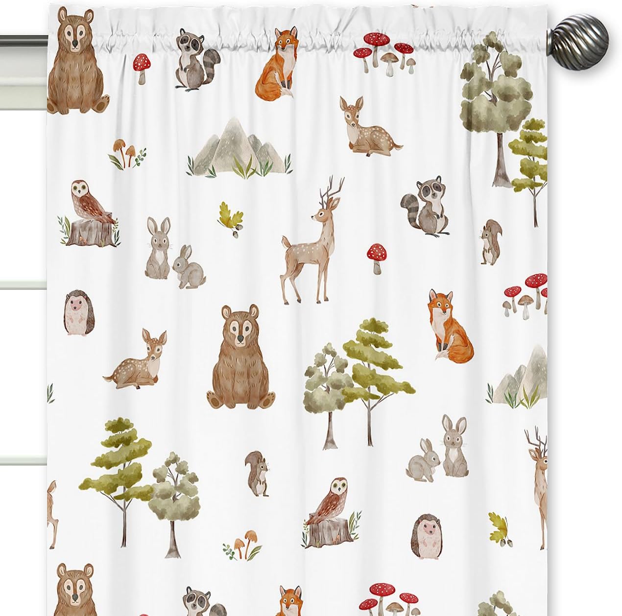 Sweet Jojo Designs Woodland Forest Animals Boy Girl Gender Neutral Unisex Window Curtains Treatments Panels Drapes Baby Nursery Kids Bedroom Kitchen Living Room Coverings Set of 2 Bear Fox Hedgehog