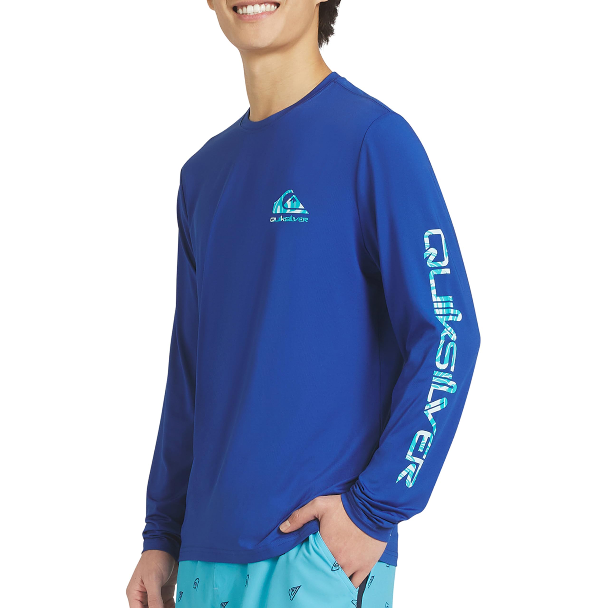 Quiksilver Swimwear Regular Fit UPF 50 Long Sleeve Sun Tee Men's Rash Guard (Pack of 1), Blue Quartz., S