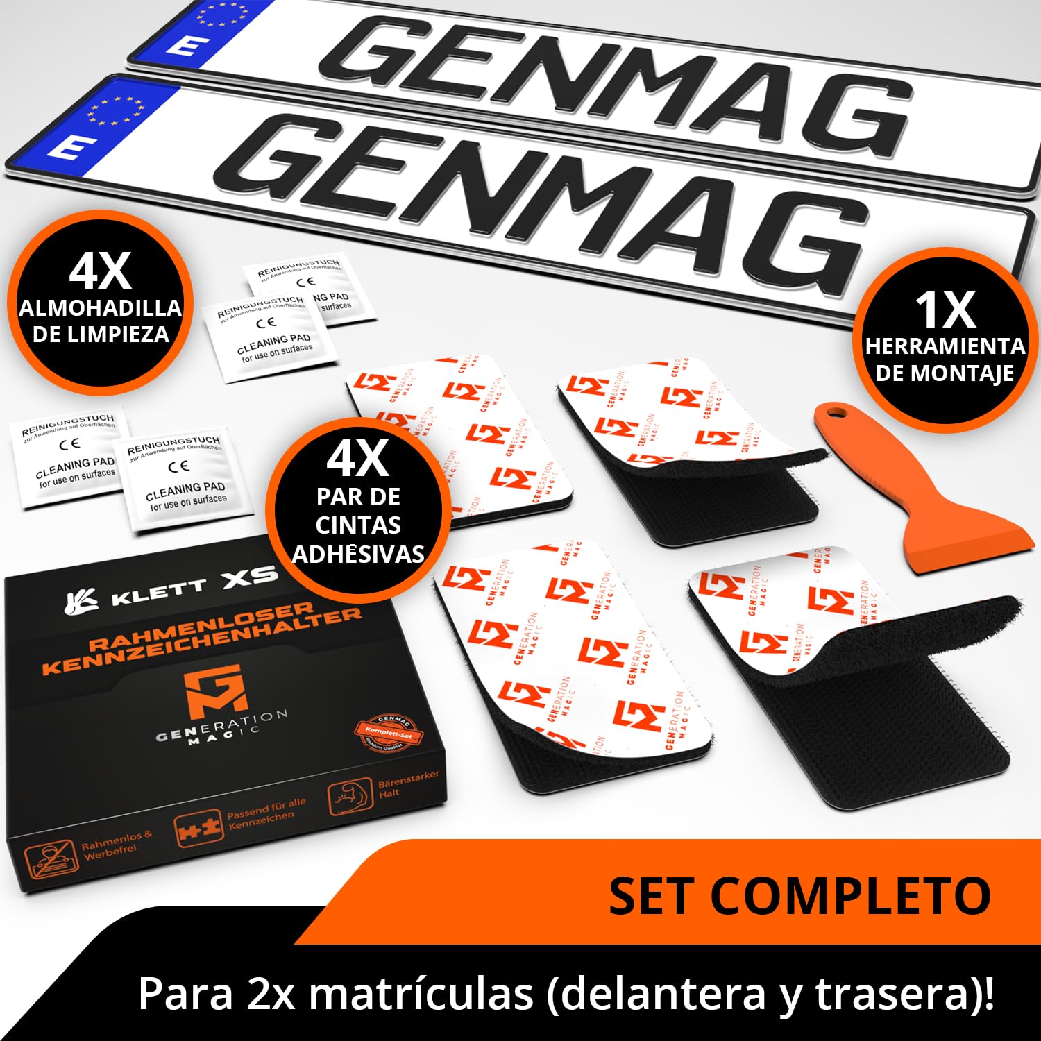 GENMAG® Portamatriculas Coche Invisible sin Marco [Super Fuerte & Universal] Soporte Matricula Coche | Porta Matriculas para Coches | Porta Matricula | Portamatriculas Moto Remolque y Coches