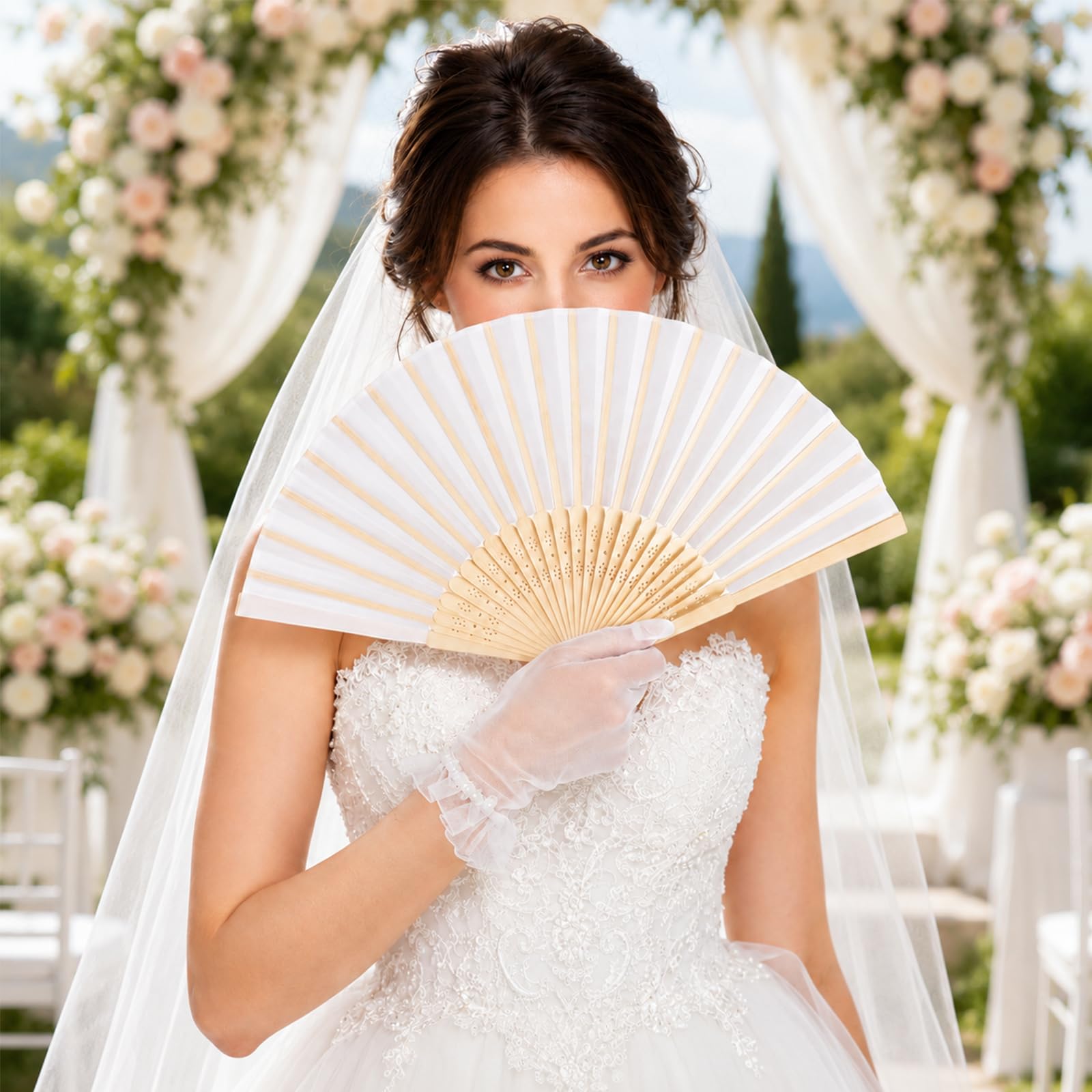 60 weiße Faltfächer, Inklusive Geschenkanhängern aus Kraftpapier und Aufbewahrungsbeuteln aus Organza, DIY Mal- und Beschriftbar, für Hochzeit & Party, Bastelbedarf für Kinder Handwerksprojekte