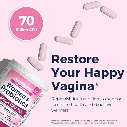 Miniatura 2 de NewRhythm Probióticos para mujeres, prebióticos orgánicos, 70 mil millones de UFC, 10 cepas, probióticos vaginales para la salud urinaria y