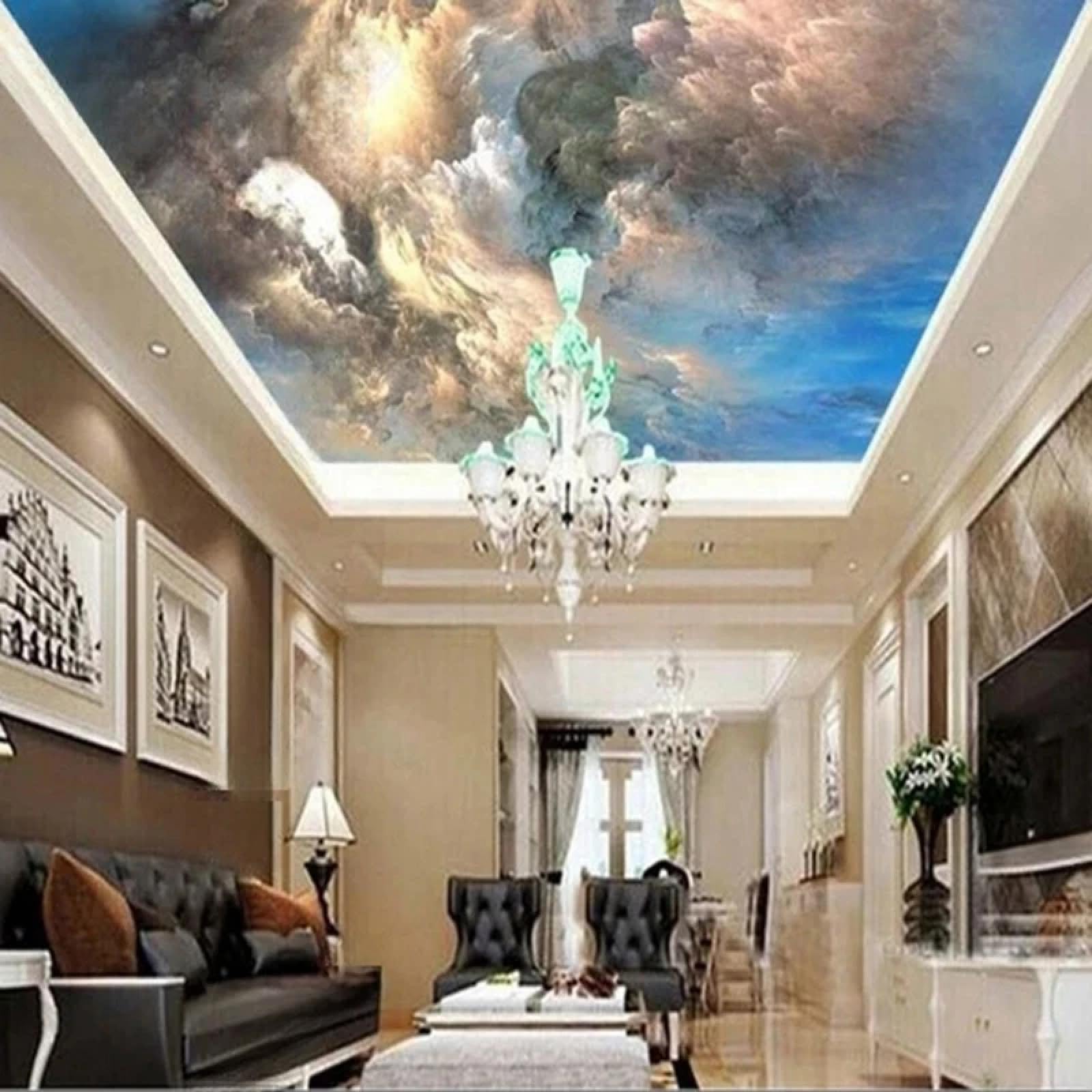 XINRUYI 3D Ceiling Mural Wallpaper, Three-Dimensional Abstract Cloud Wallpaper, Living Room and Bedroom Ceiling Decoration wall Covering
