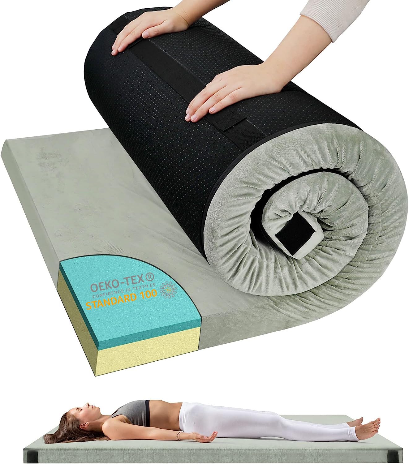 TONAHUTU Memory Foam Camping Mattress Pad, Portable Sleeping Pad Roll Up Travel Mattress Waterproof Foldable Floor Cot Mattress Guest Bed for Sleepover