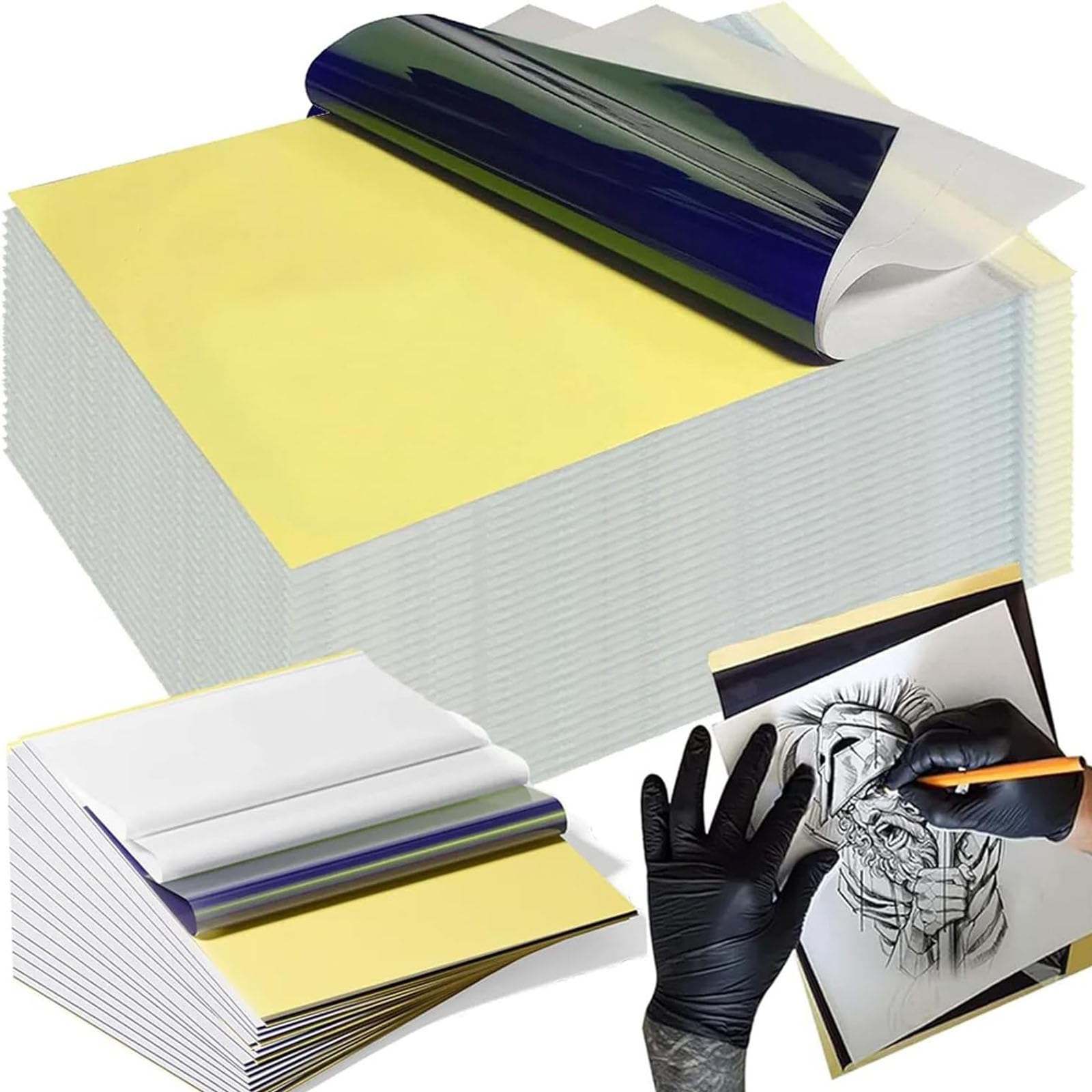 Lot de 100 feuilles de papier transfert professionnel à 4 couches avec dos carbone pour réplication d'œuvres d'art détaillées