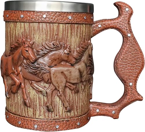 Kndatle Taza de cerveza de barril de madera, taza de acero inoxidable de 20 onzas, taza de café, caballos, regalos para mujeres y hombres, regalo
