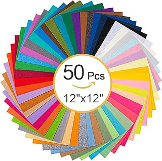 Felt Sheet, 50 Pcs Assorted Color Felt Fabric Sheets, 12"x12" Felt Squares Fabric Sheets Patchwork Sewing Craft Perfect for DIY Crafts, Sewing, School Projects, Decoration, Crafting Projects