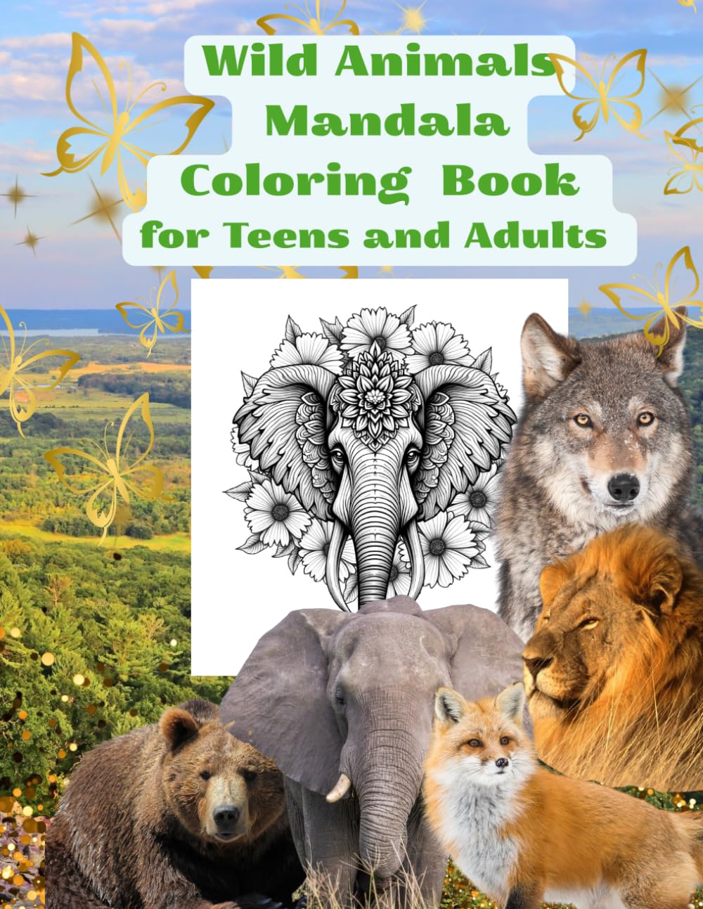 Wild Animals Mandala Coloring Book for Teens and Adults