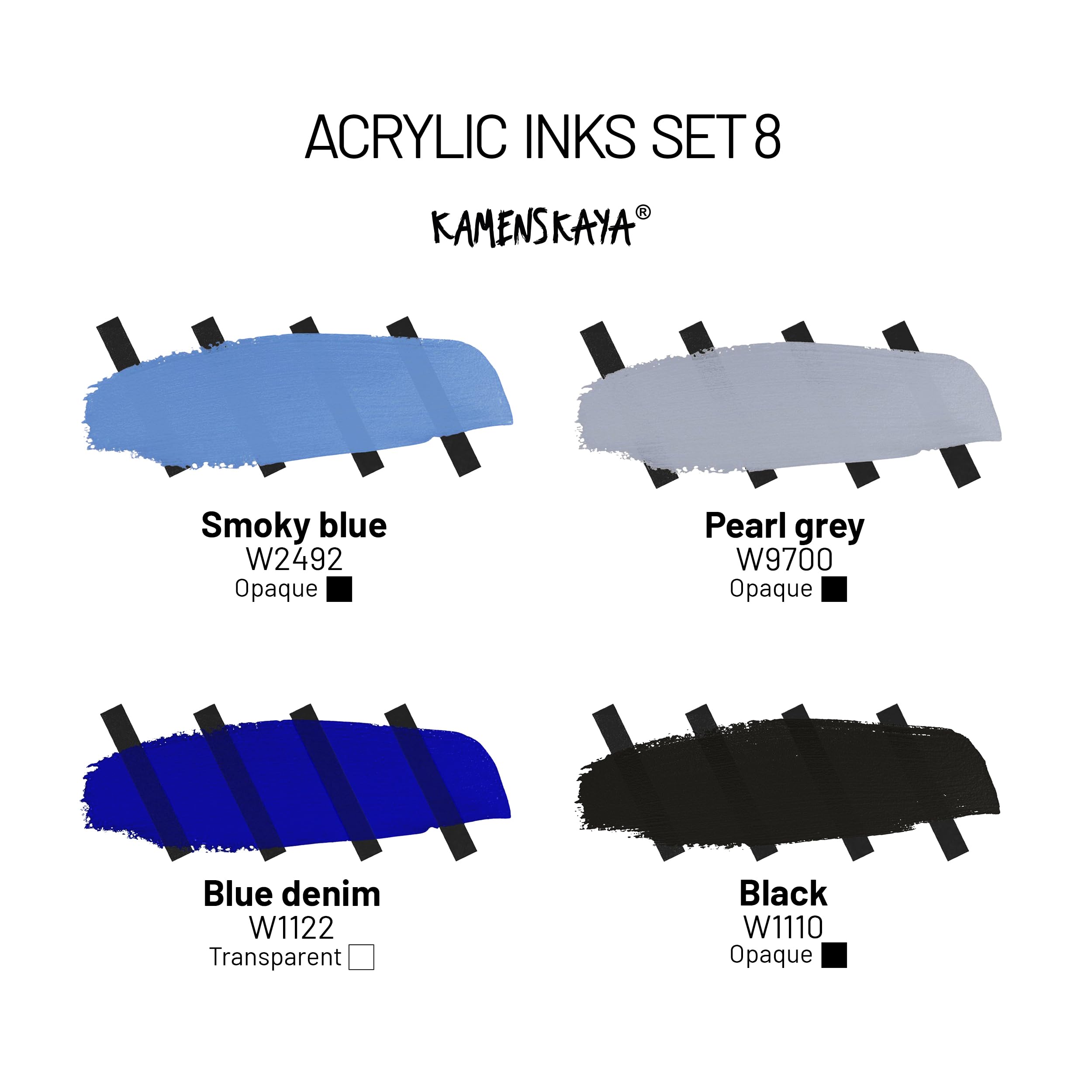 Kamenskaya Acrylic Inks for Artists - Acrylic Ink Set, Color Combination #8-4 pcs. 1 Fl Oz (30 ml) Each, 30 ml (Pack of 4) - Image 2
