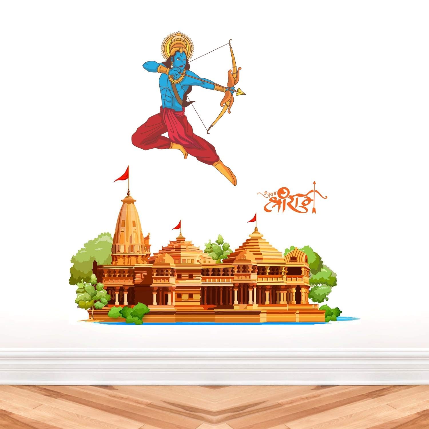 GADGETS WRAP Ayodhya Ram Temple Mandir Jai Shri Ram Janmabhoomi God Divine Wall Sticker' -SM890 (PVC Vinyl - 80cm X 75 cm)