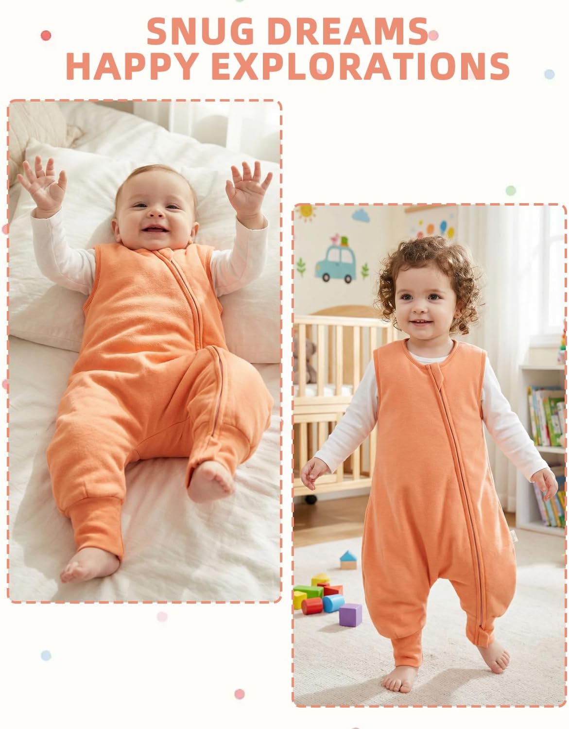WYTbaby 2-Pack Baby Sleep Sack with Legs, Cotton Wearable Blanket, 2-Way Zipper Toddler Sleep Bag