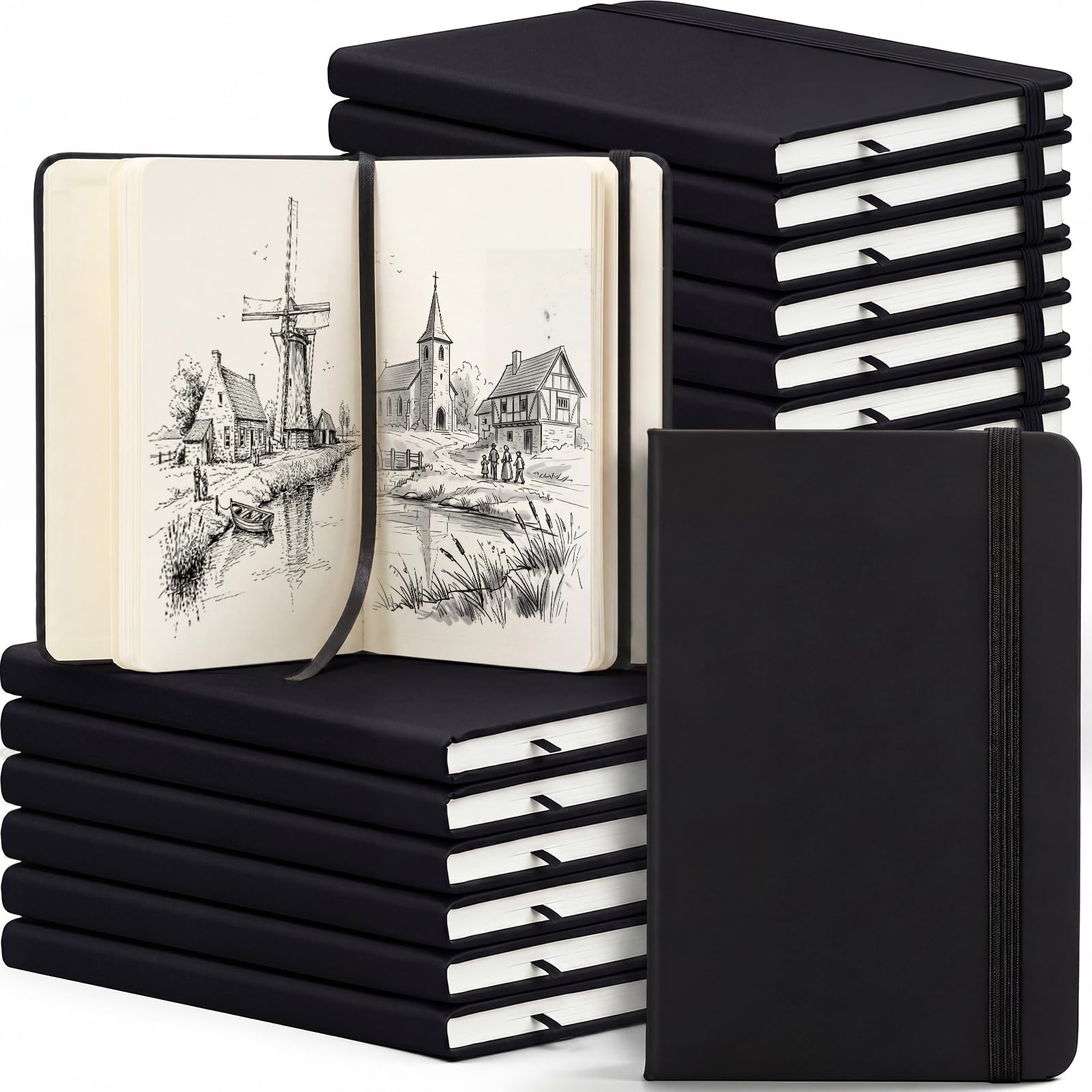 Qeeenar 16 album da disegno con copertina rigida in pelle, 10 x 14 cm, 30 fogli/60 pagine, diario di viaggio, 100 g/m², carta da disegno vuota priva di acidi, per scrivere, disegnare, dipingere