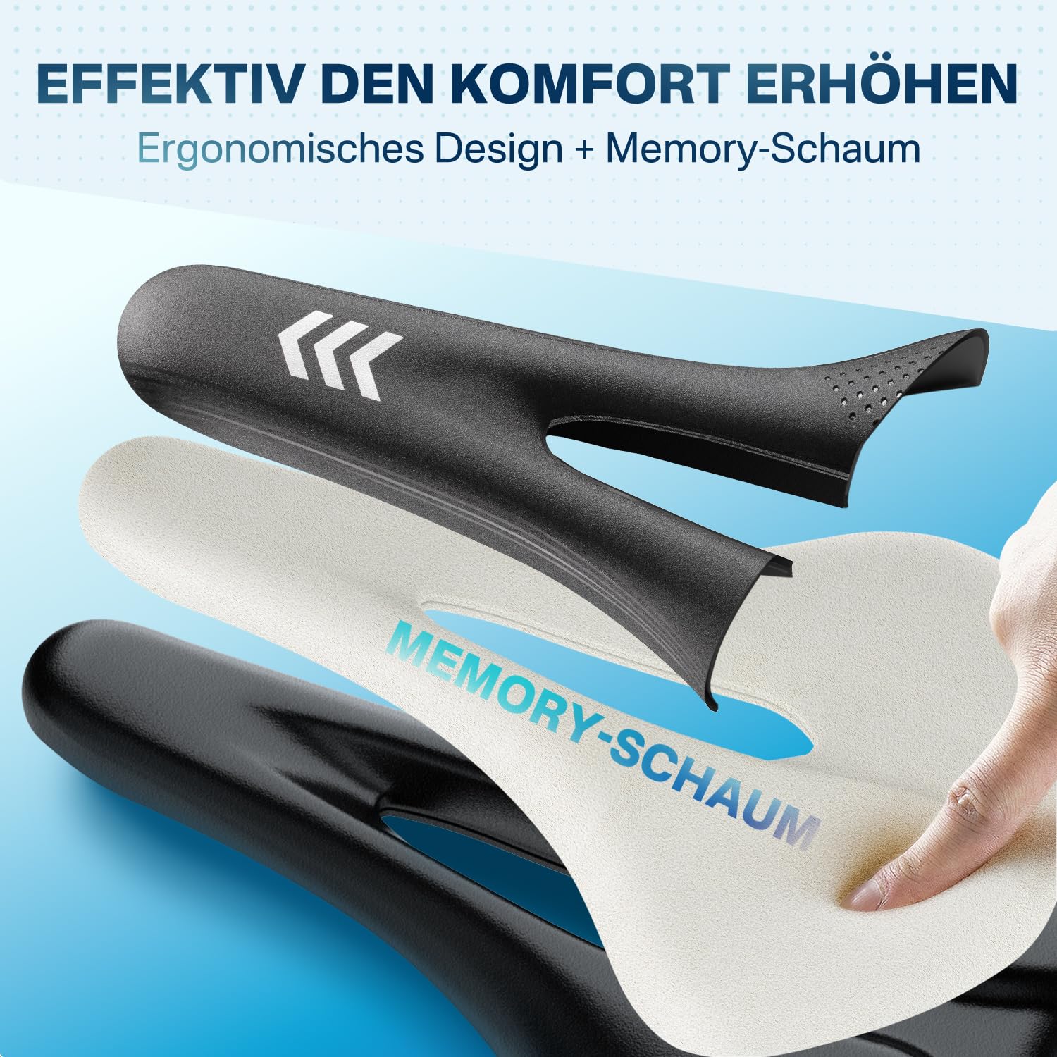 YOUNGDO Fahrradsattel, Bequemer & Ergonomischer Fahrrad Sattel, Neues Modell, Verbesserte Wasserdichtigkeit, Memory-Foam, Atmungsaktiv, Stoßdämpfend, für Herren & Damen