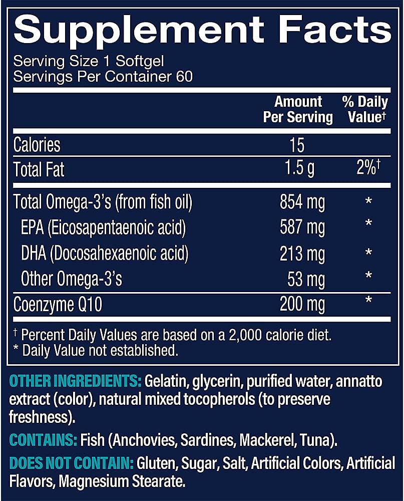 Vthrive Omega-3 with CoQ-10 - Supports Cardiovascular Health - 800 MG EPA/DHA, 60 Softgels
