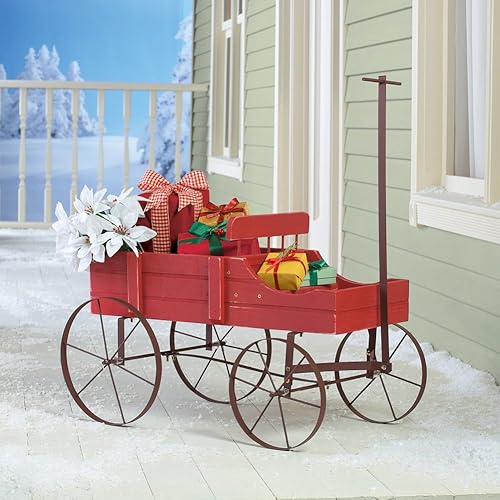 Miniatura 5 de Carreta Amish decorativa maceta de jardín de atrás de interior y exterior Rojo