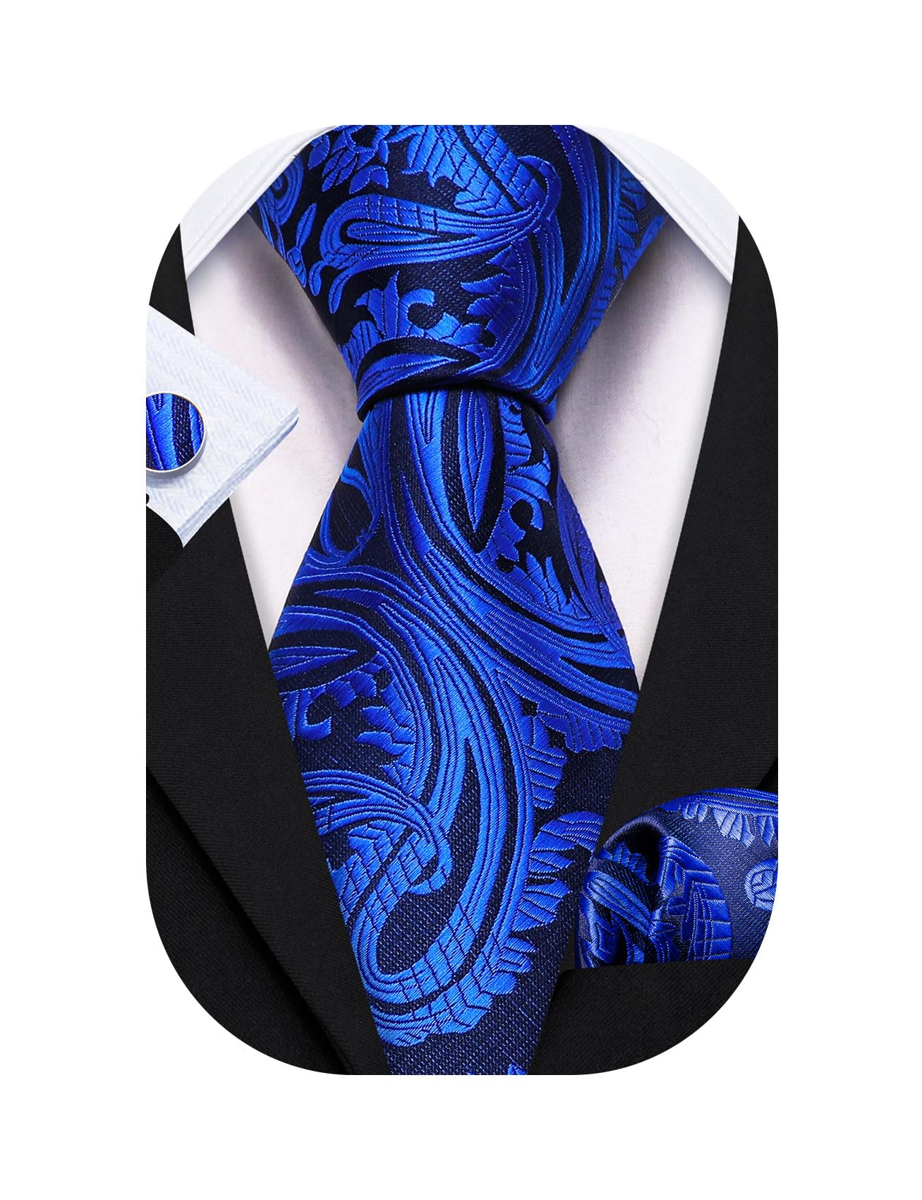Barry.Wang Men Tie Sets Paisley Silk Necktie Pocket Square Cufflinks