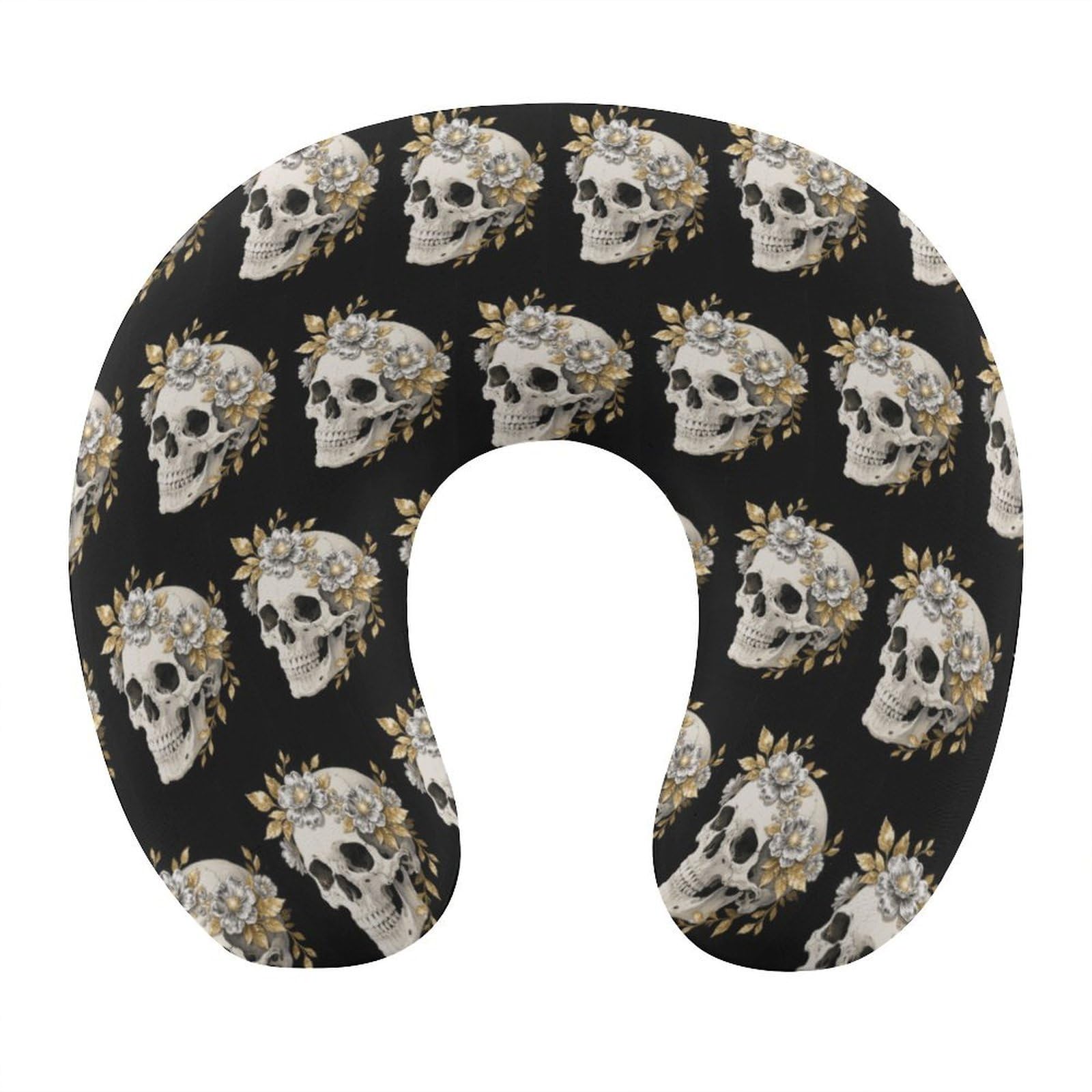 VstaDank Flower Skull Neck Pillow Memory Foam Sleeping U Shaped Pillows Cooling Travel Head Support Pillows Super Lightweight Portable Airplane Pillow for Car Office Rest