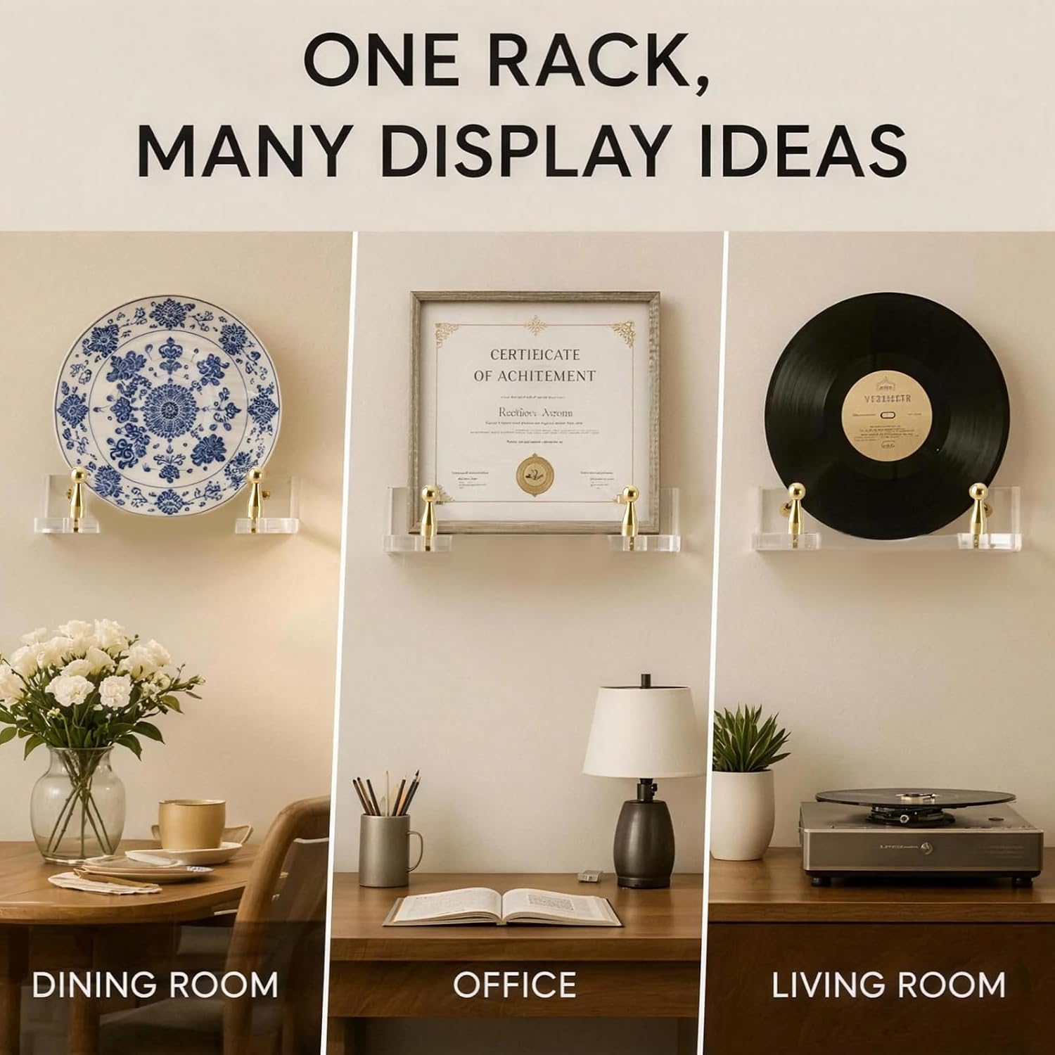 Acrylic Plate Wall Hangers 2 Pack Clear Wall Plate Holders for Display Adjustable Angle for 6 to 16 Inch Plates Modern L Shaped Stands Home Decor