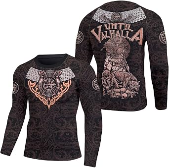 Workout Compression Shirt, Mens Rash Guard Long Sleeve, Jiu Jitsu Rash Guard Men Pattern Viking BJJ Rash Guard