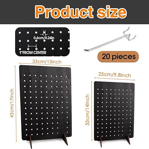 Miniatura 2 de 2 soportes de exhibición de tablero de clavijas con 20 ganchos de metal, estante de madera negra, soporte de exhibición de llavero para exhibición