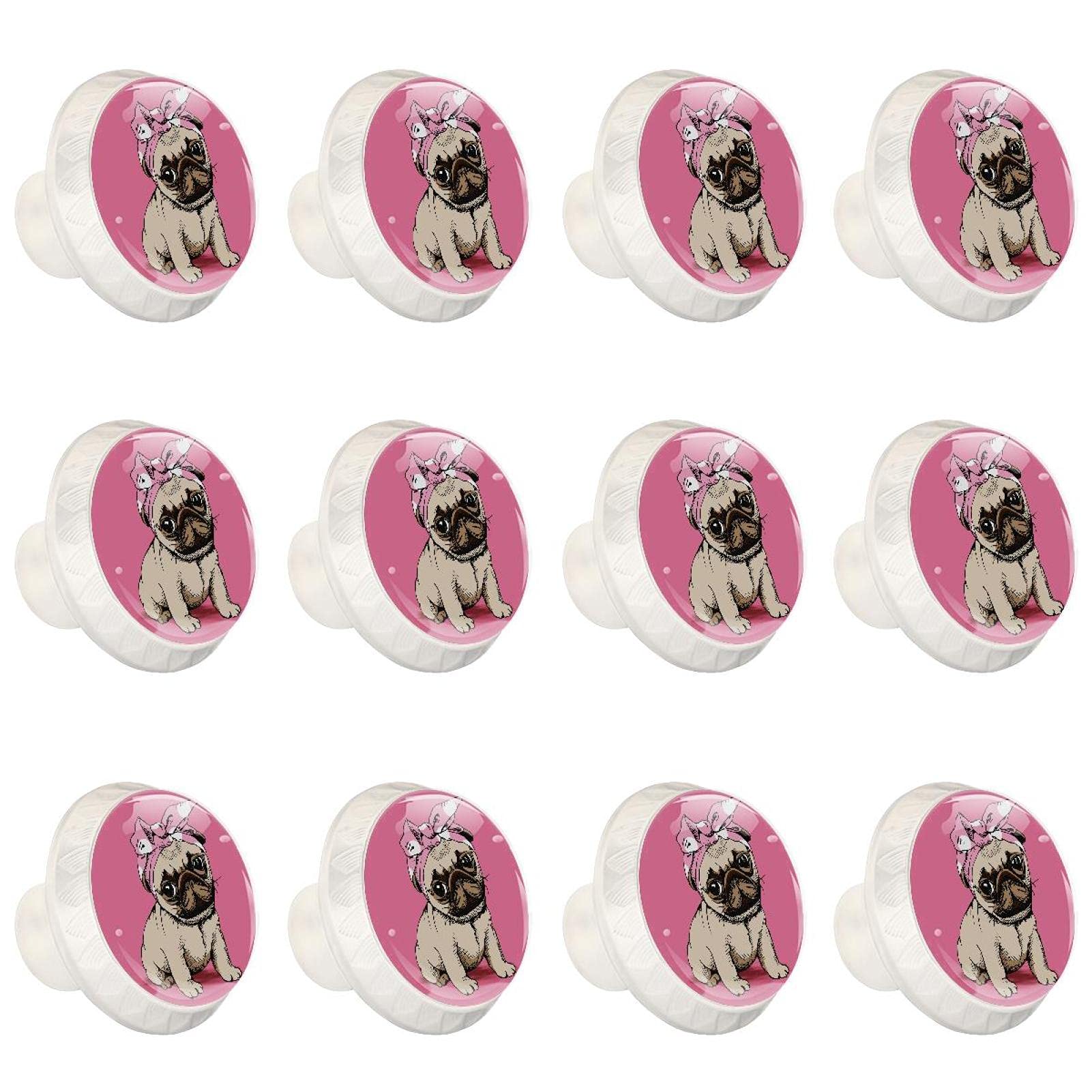 Boutons de meubles de cuisine ronds poignées commode motif chien carlin x12