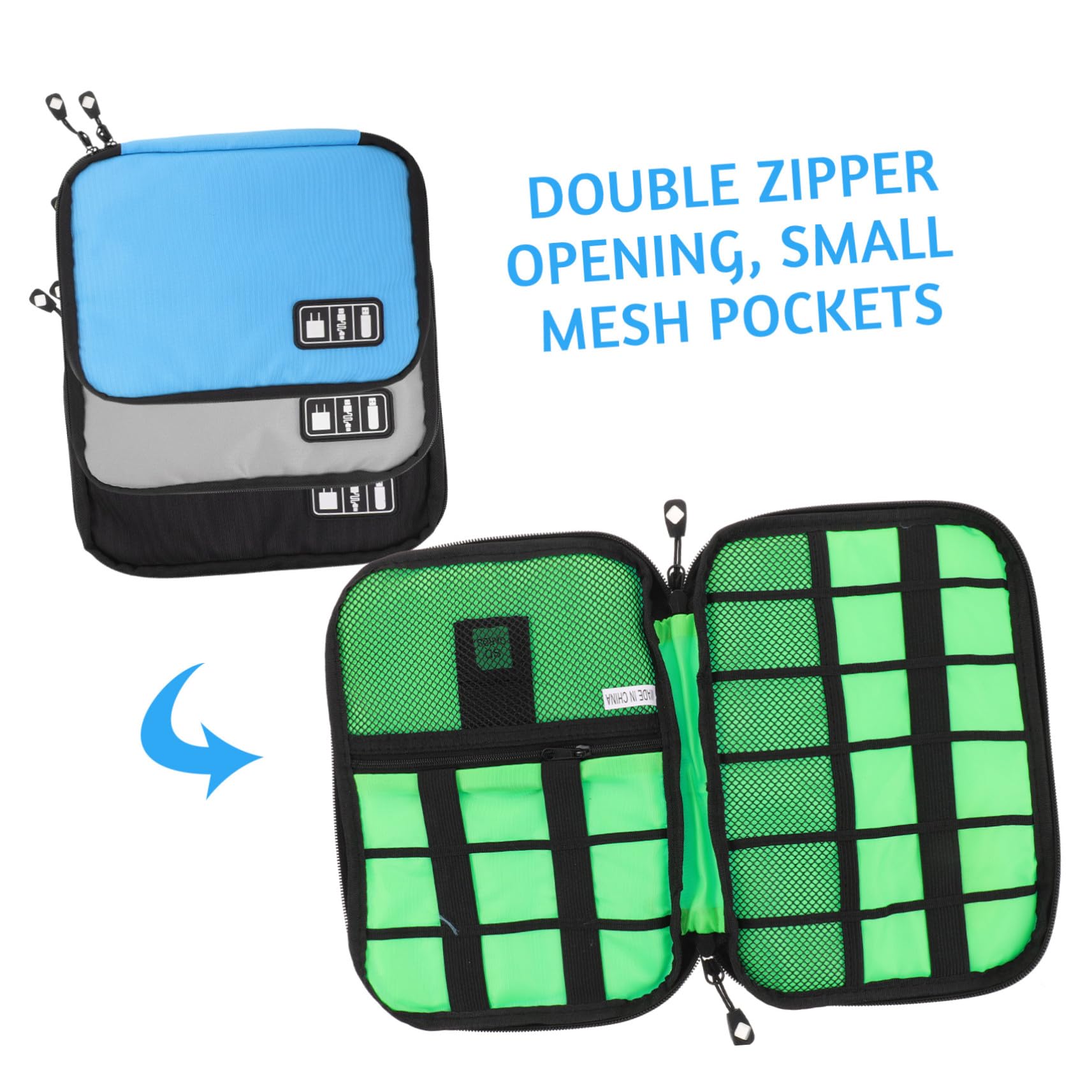 Organizer Cavi da Viaggio in Nylon, 3 Pezzi, per Accessori Digitali | Tasche in Rete Piccole, Apertura Doppia Zip, per Chiavette USB e Cavi Dati, Compatto in Zaino o Borsa