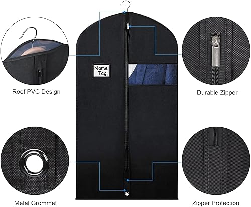 Miniatura 4 de Syeeiex Bolsa de traje de 40 pulgadas, juego de 5 bolsas de ropa, bolsas de ropa para colgar ropa, bolsas de traje para almacenamiento de armario,