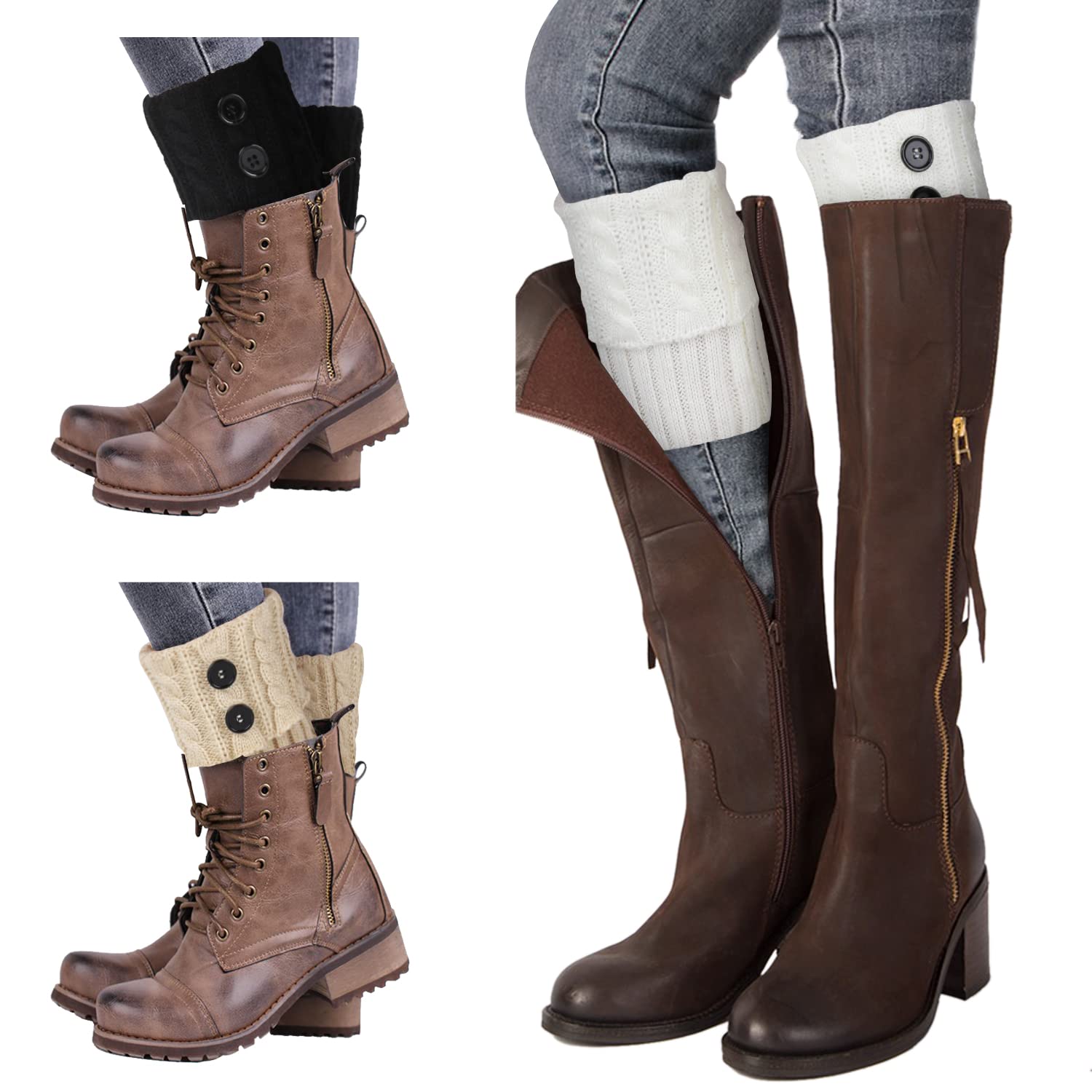 Benefeet Sox3 Pairs Womens Girls Boot Cuffs Cable Knit Crochet Leg Warmers Socks Winter Warm Short Boot Toppers Socks