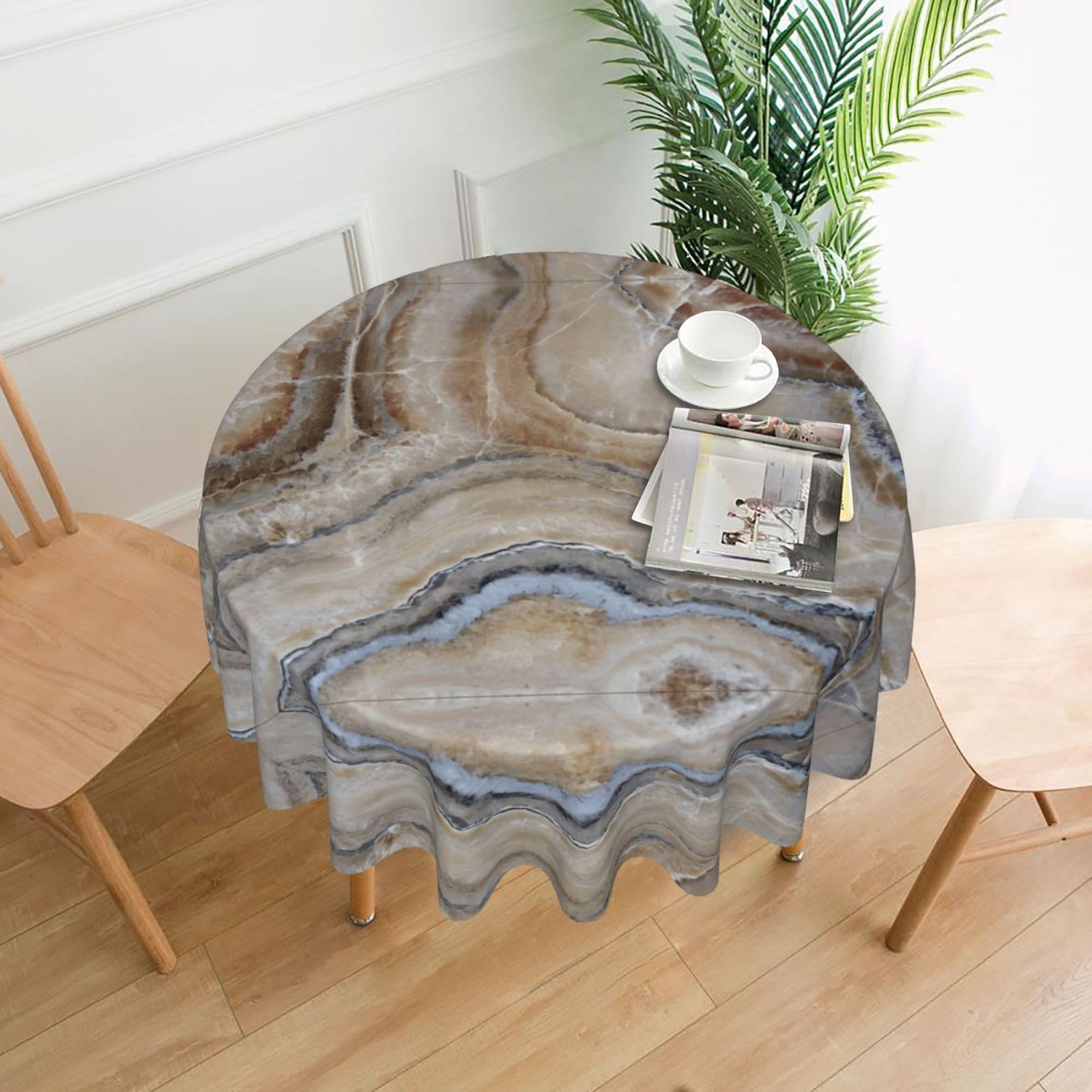 YYHHAOFA Onyx Stone Pale Blue Prints 60in Round Decorative Tablecloth – High-Grade Polyester Throw Cover for Dining, Parties, and Outdoor Events