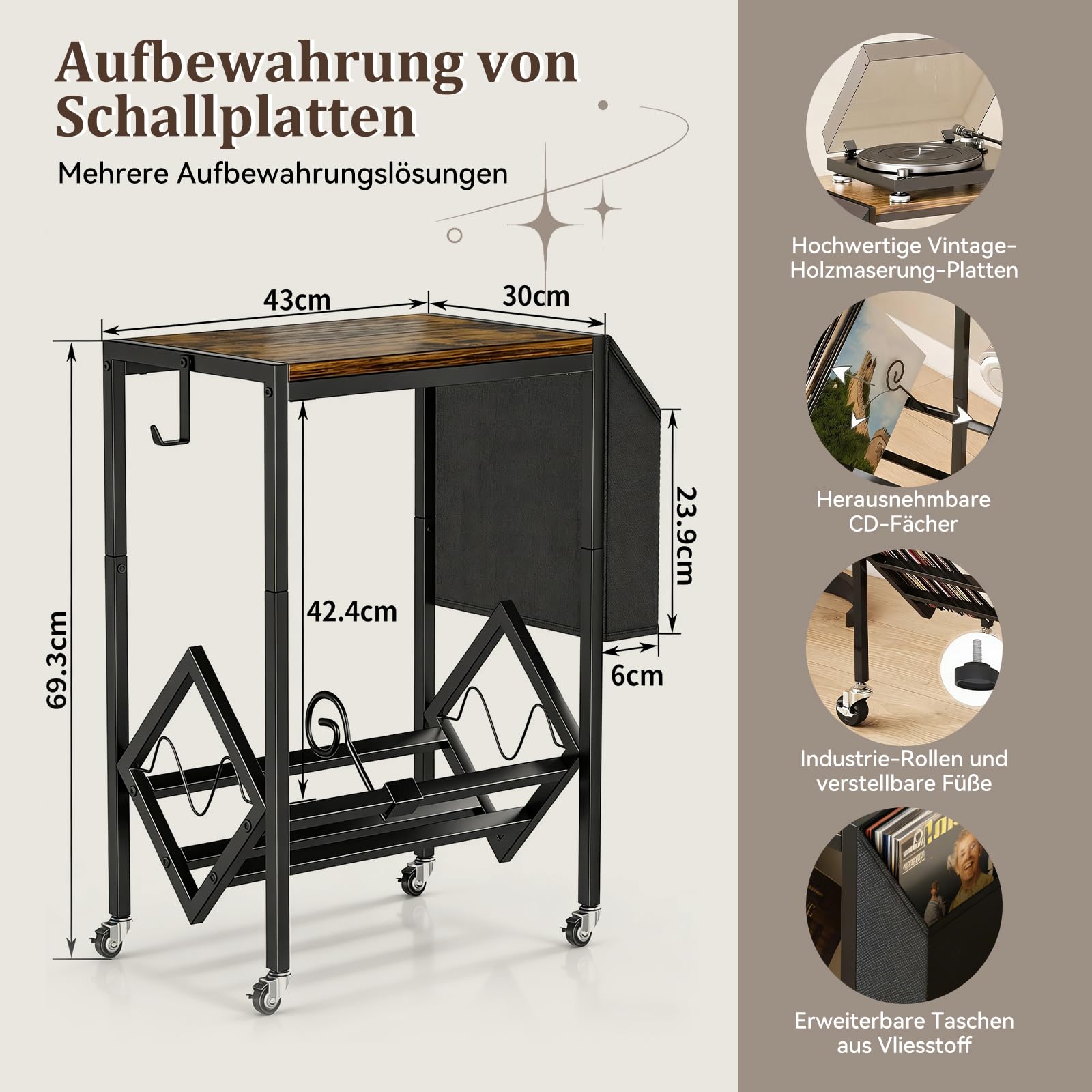 Scaffale per giradischi, per 120 dischi in vinile, supporto per giradischi, supporto per dischi in vinile DJ, con organizer per soggiorno, camera da letto, ufficio