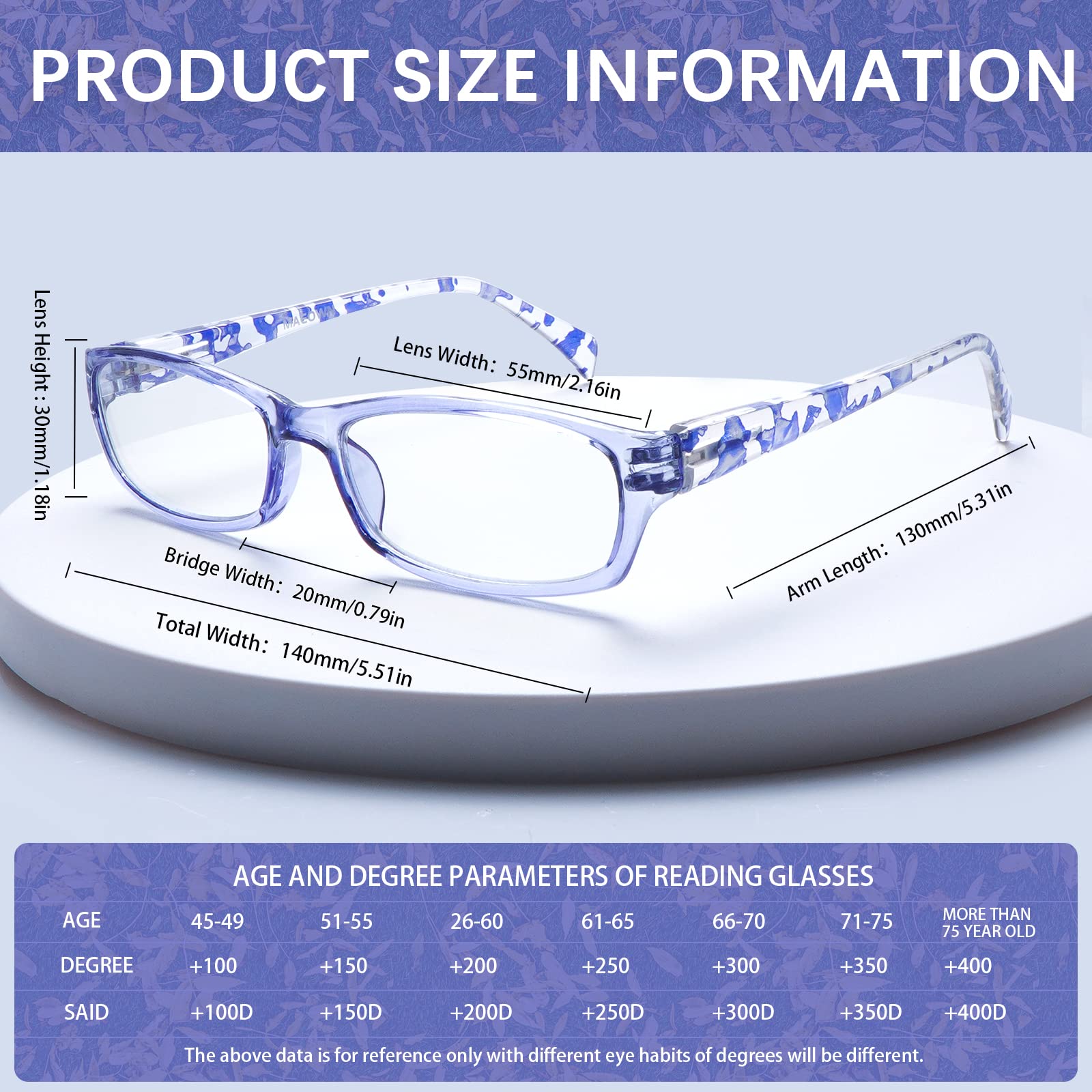 Lesebrille für Damen, Computerleser, Blaulichtblockierung, verschwommenes Sehen, trockene Augen, Anti-UV-Blendung, 5 Stück